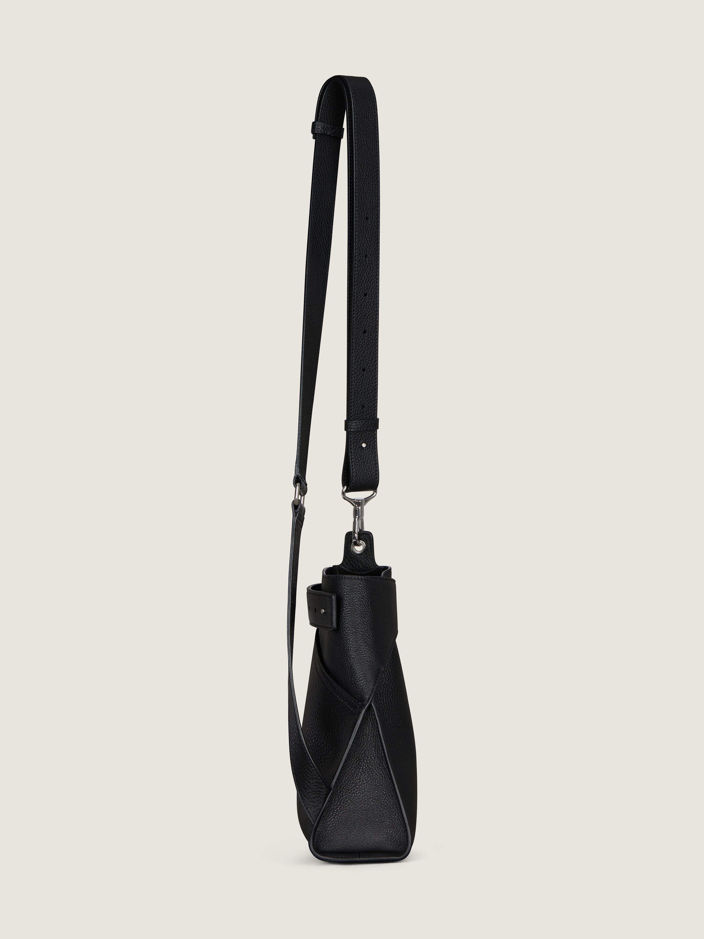 Small Belted Hobo bag in grained leather in - black
