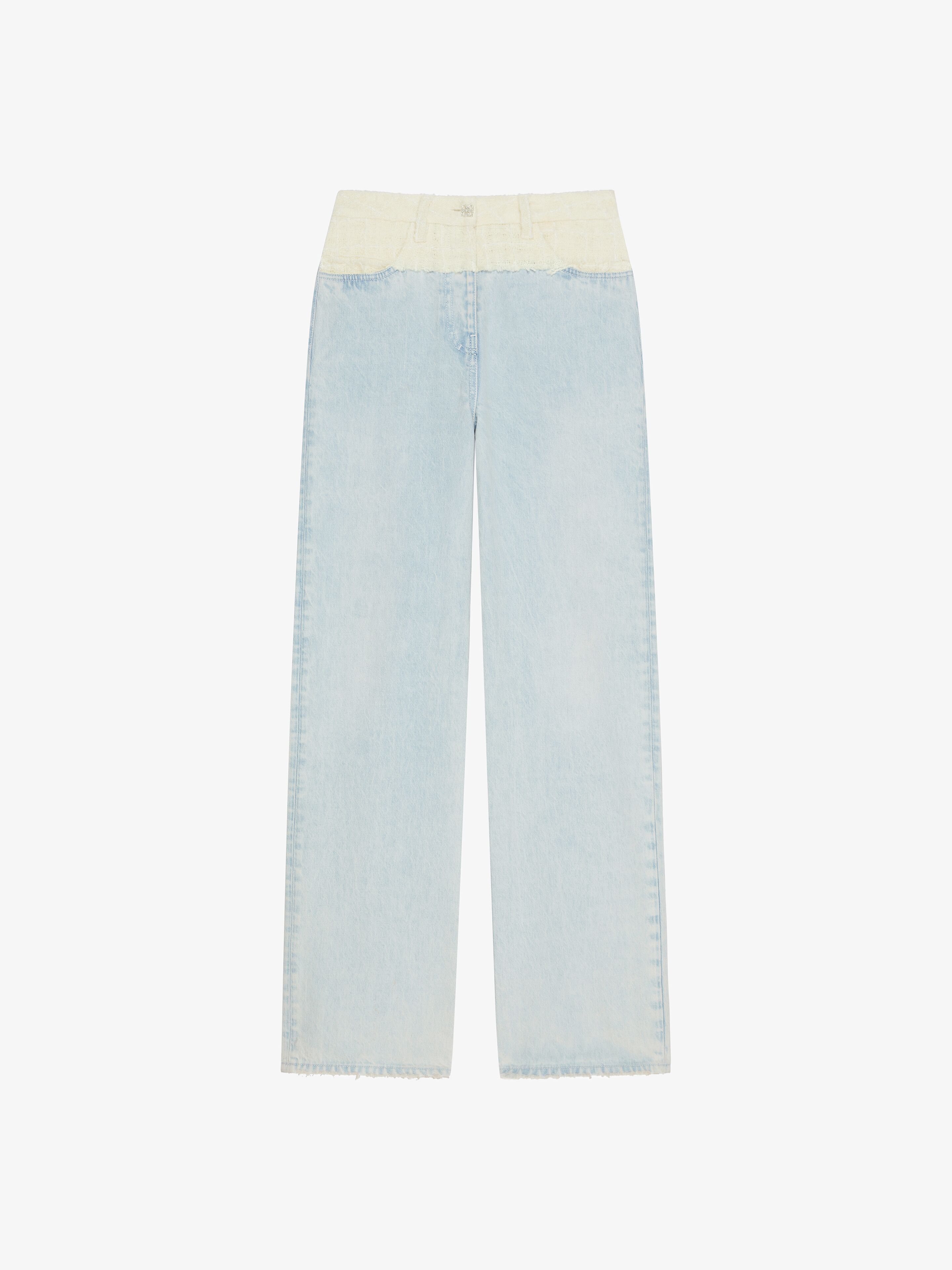 Shop Givenchy Oversized Jeans In Mixed Denim And Tweed With 4g Liquid Detail In White