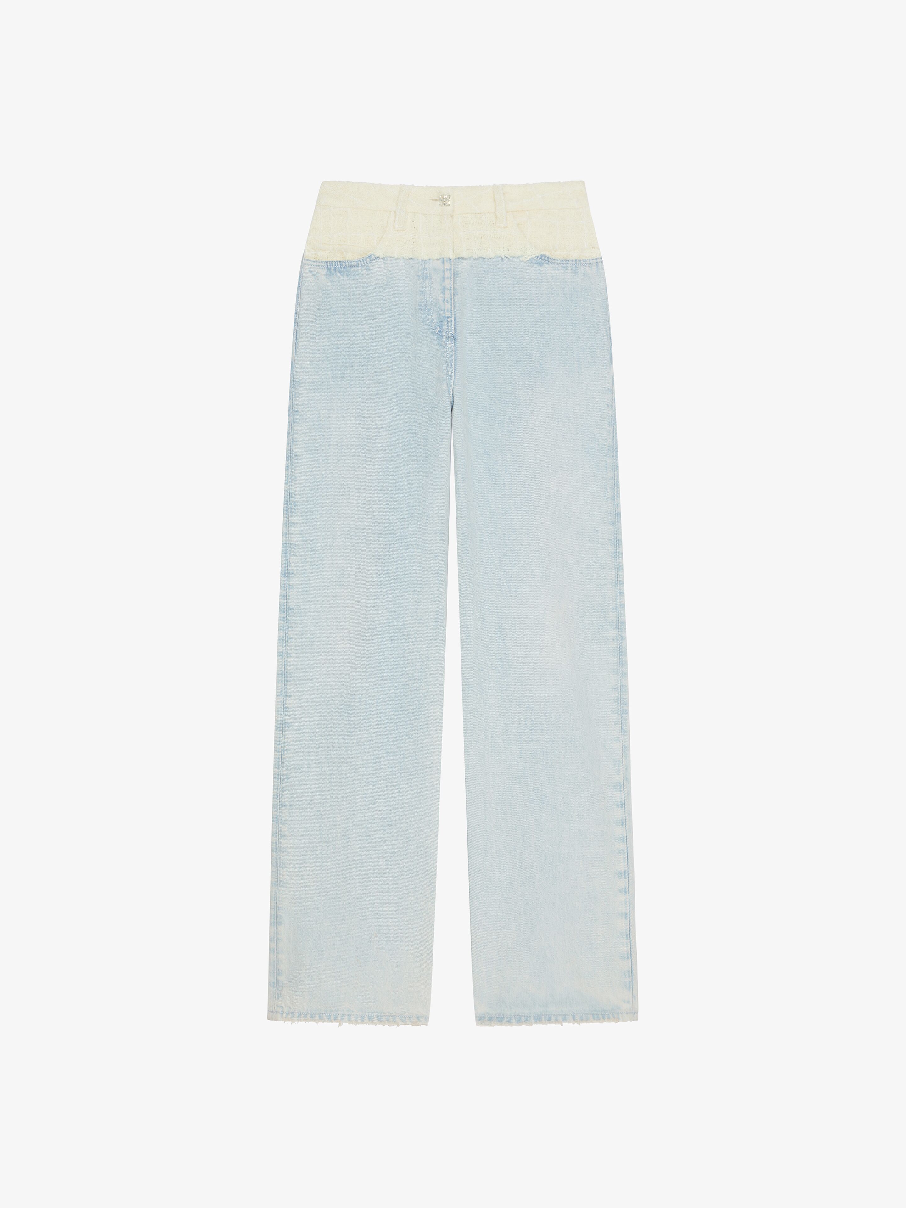 Givenchy - Jean Oversize En Denim Et Tweed Mélangés À Détail 4G Liquid - Blanc - pour Femme - Taille : 30