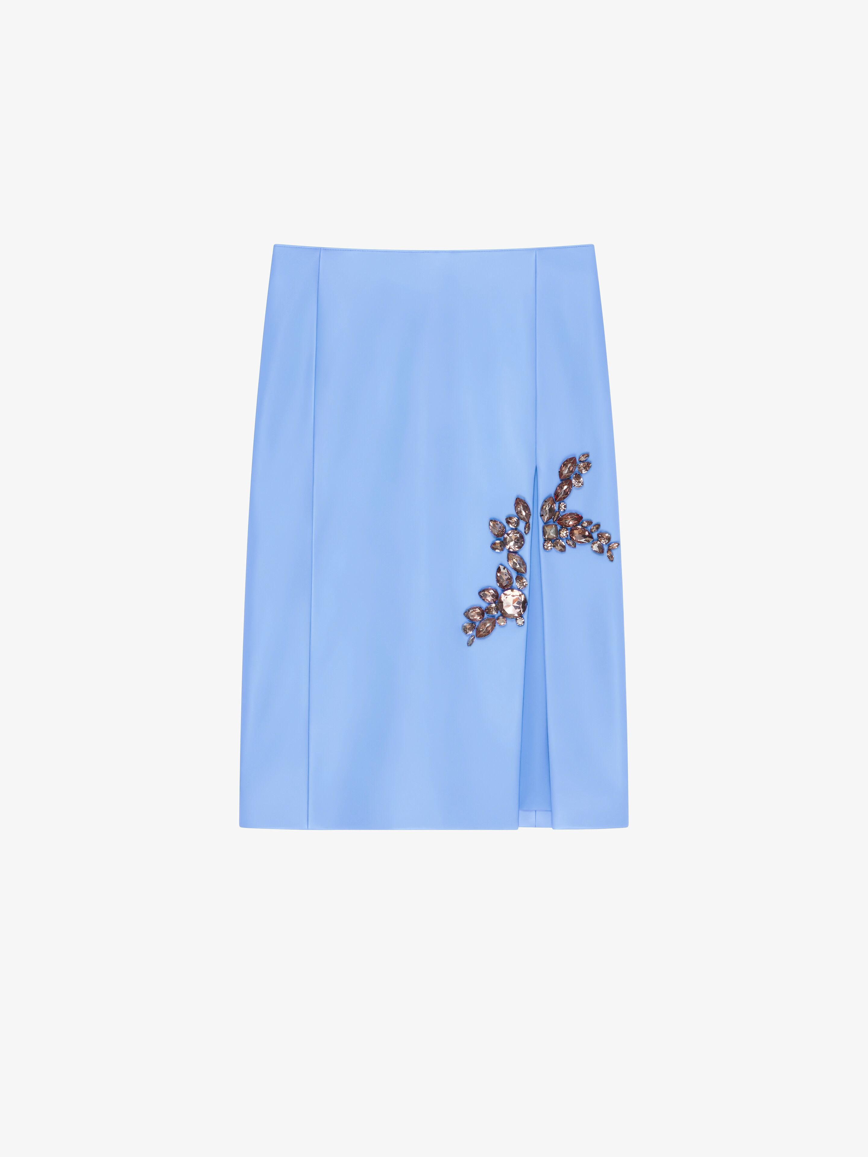 Shop Givenchy Skirt In Leather With Embroidered Stones In Cornflower