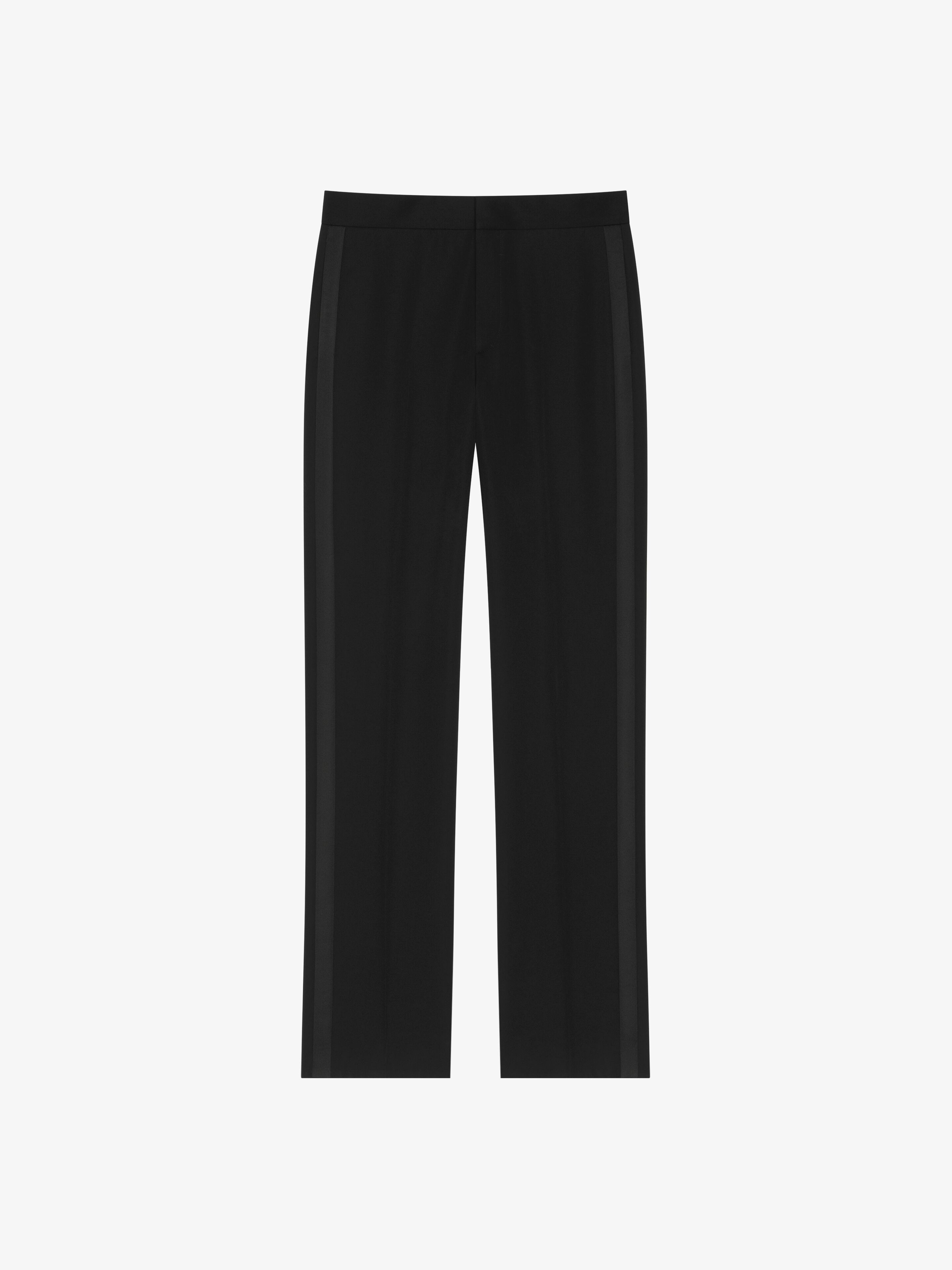 Shop Givenchy Slim Fit Tailored Pants In Wool With Satin Details In Black