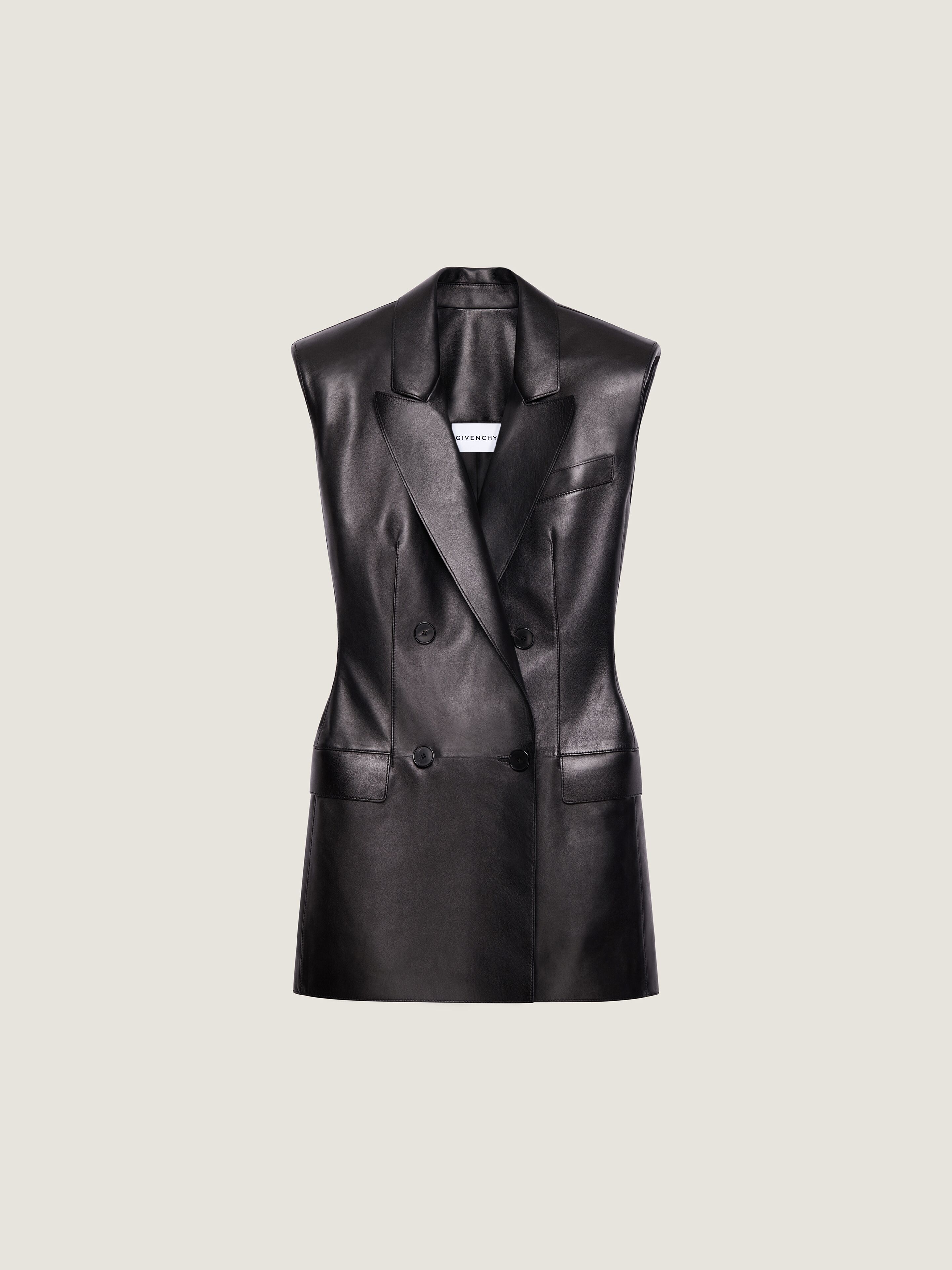 Givenchy Double-breasted Sleeveless Jacket In Leather In Black