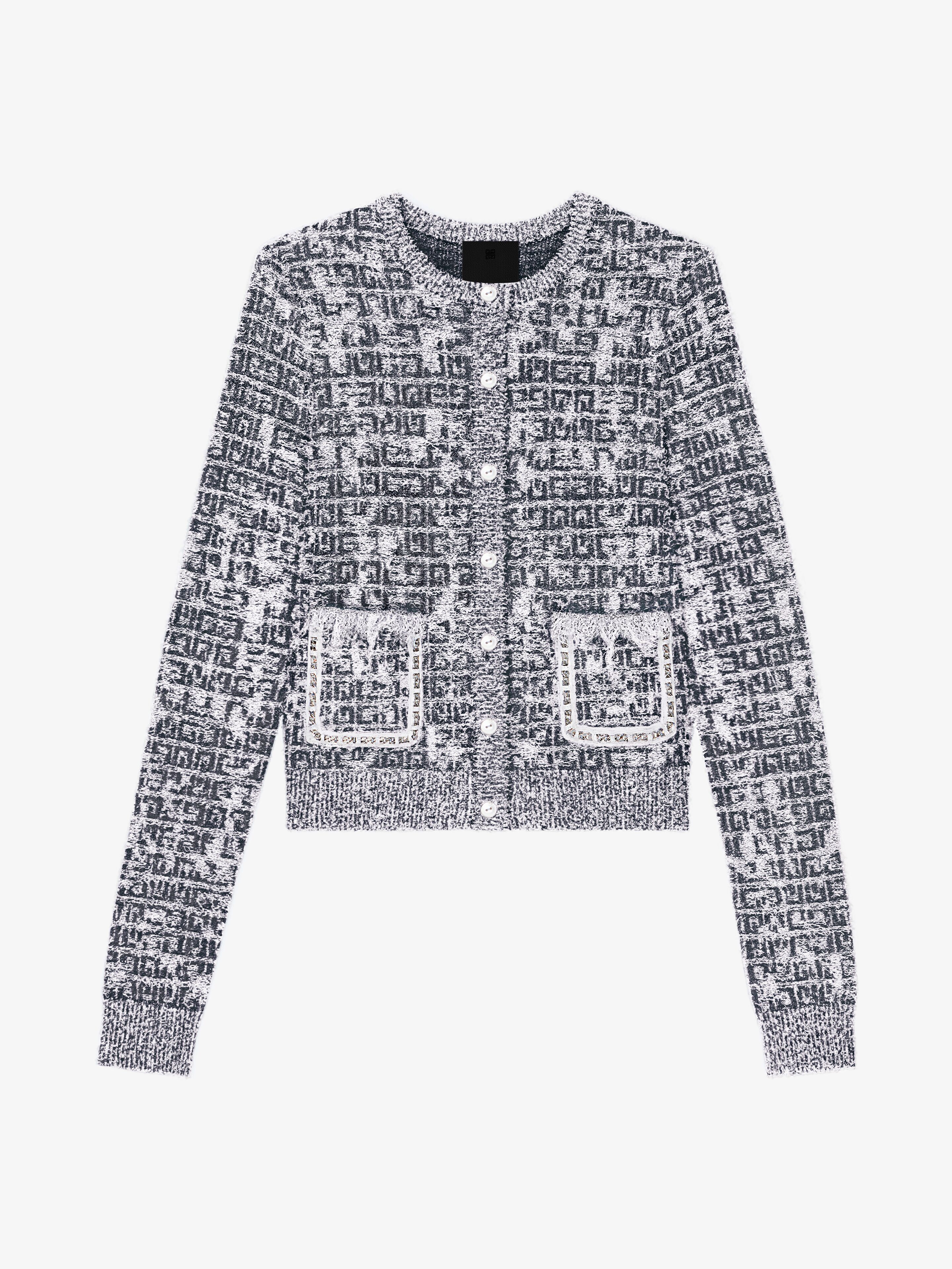 Shop Givenchy Cardigan In 4g Tweed With Chains Detail In Black/white