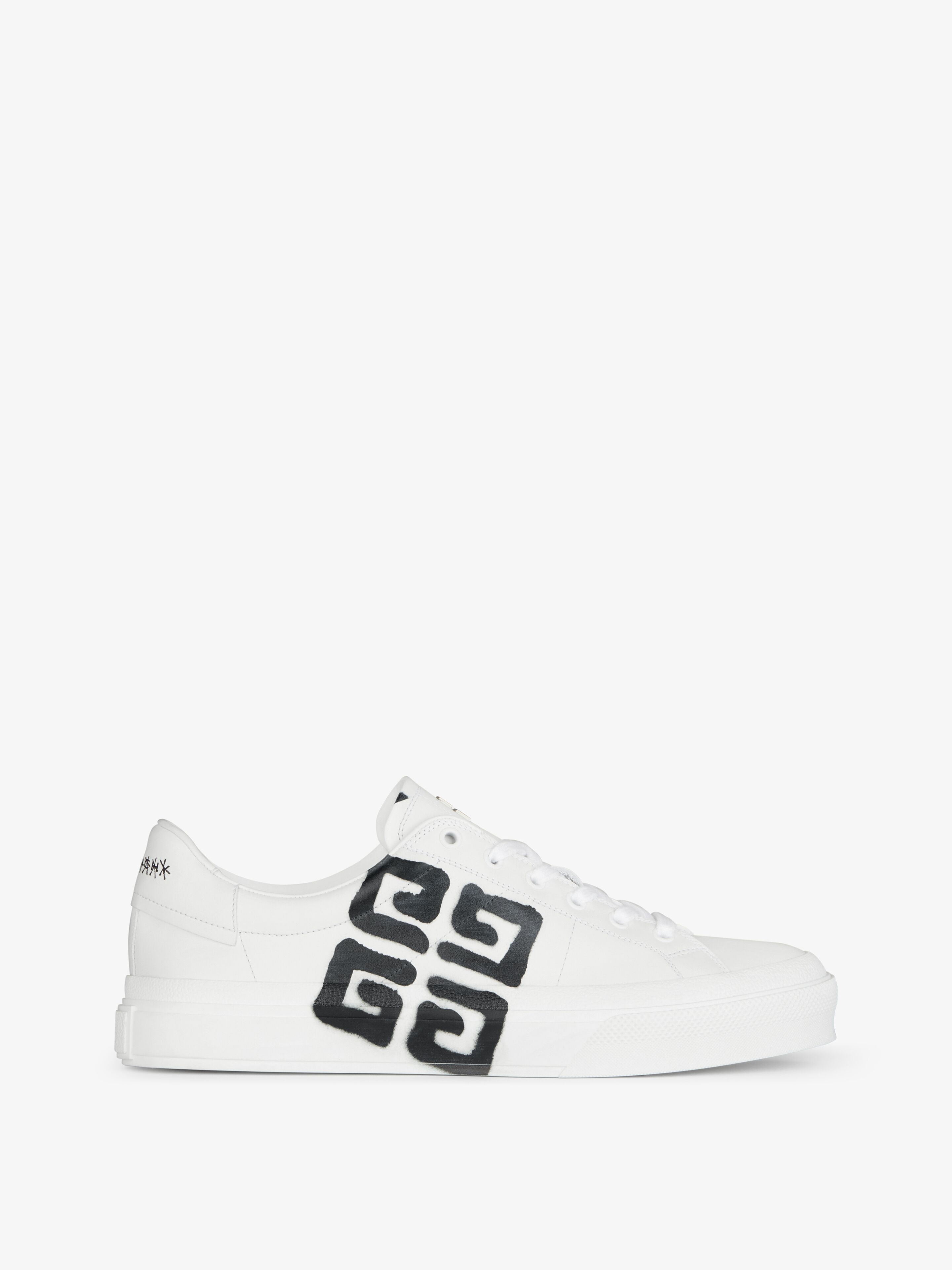 Shop Givenchy Sneakers City Sport In Leather With Tag Effect 4g Print In White/black