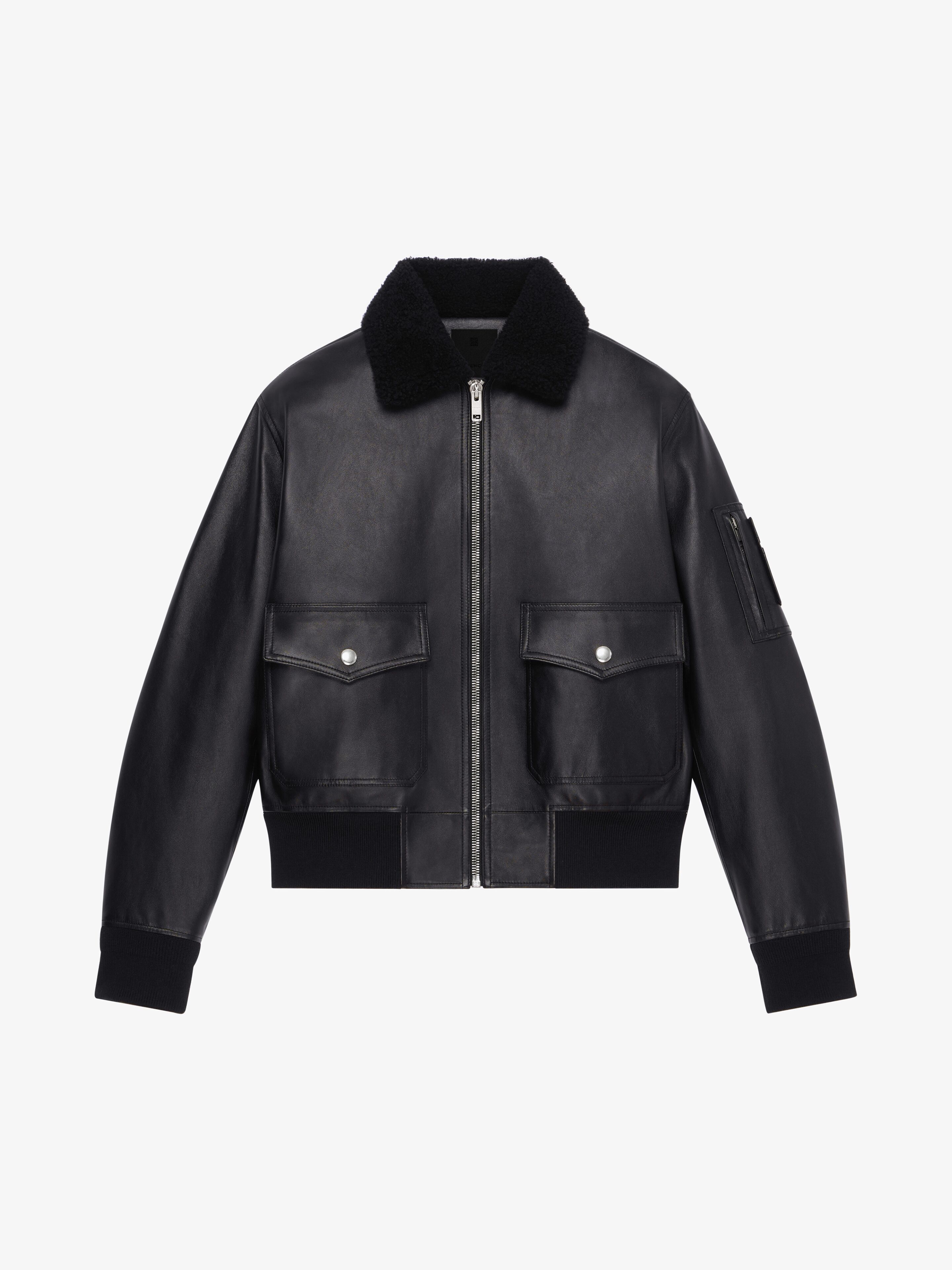 Shop Givenchy Aviator Jacket In Leather And Shearling With Pocket In Black