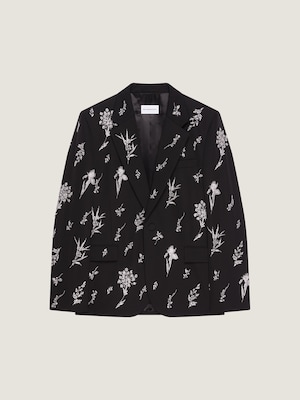 Veste simple boutonnage en laine avec cristaux brodés