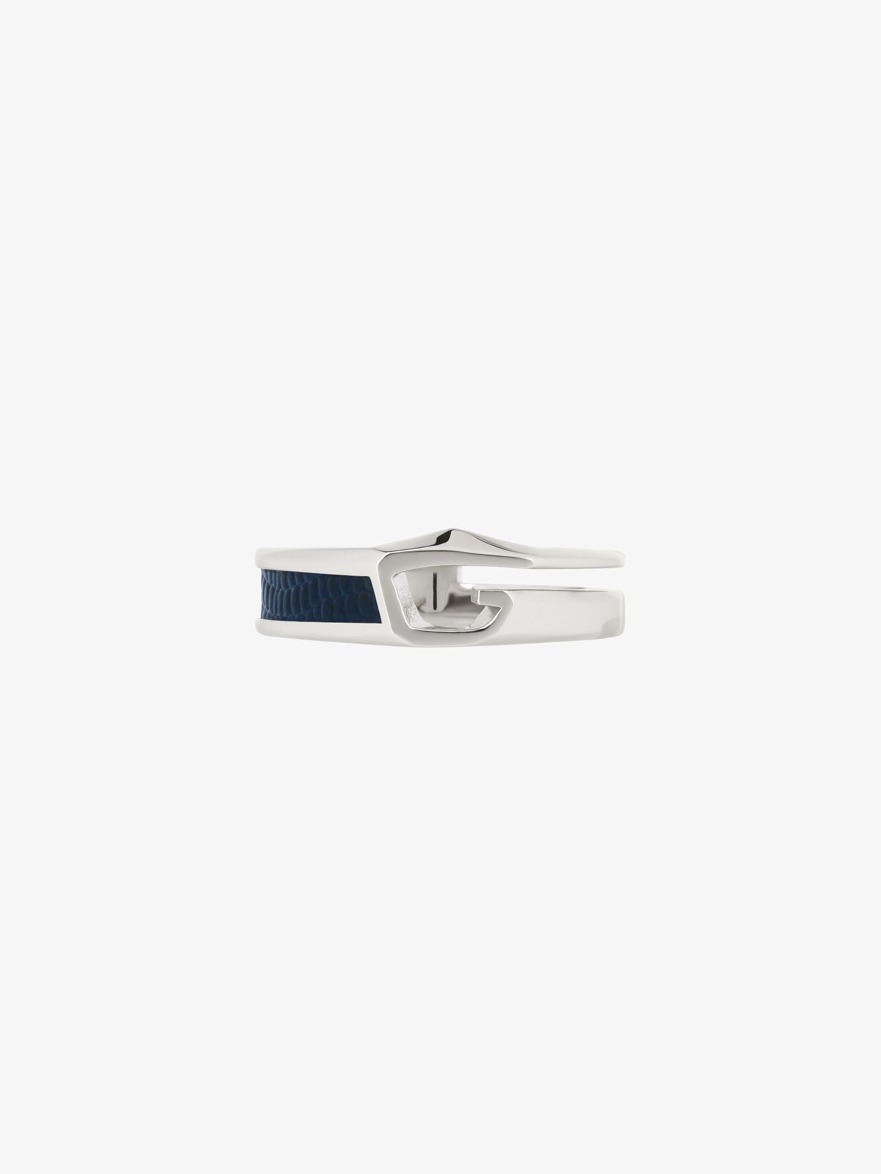Shop Givenchy Giv Cut Ring In Metal And Leather In Blue/silvery