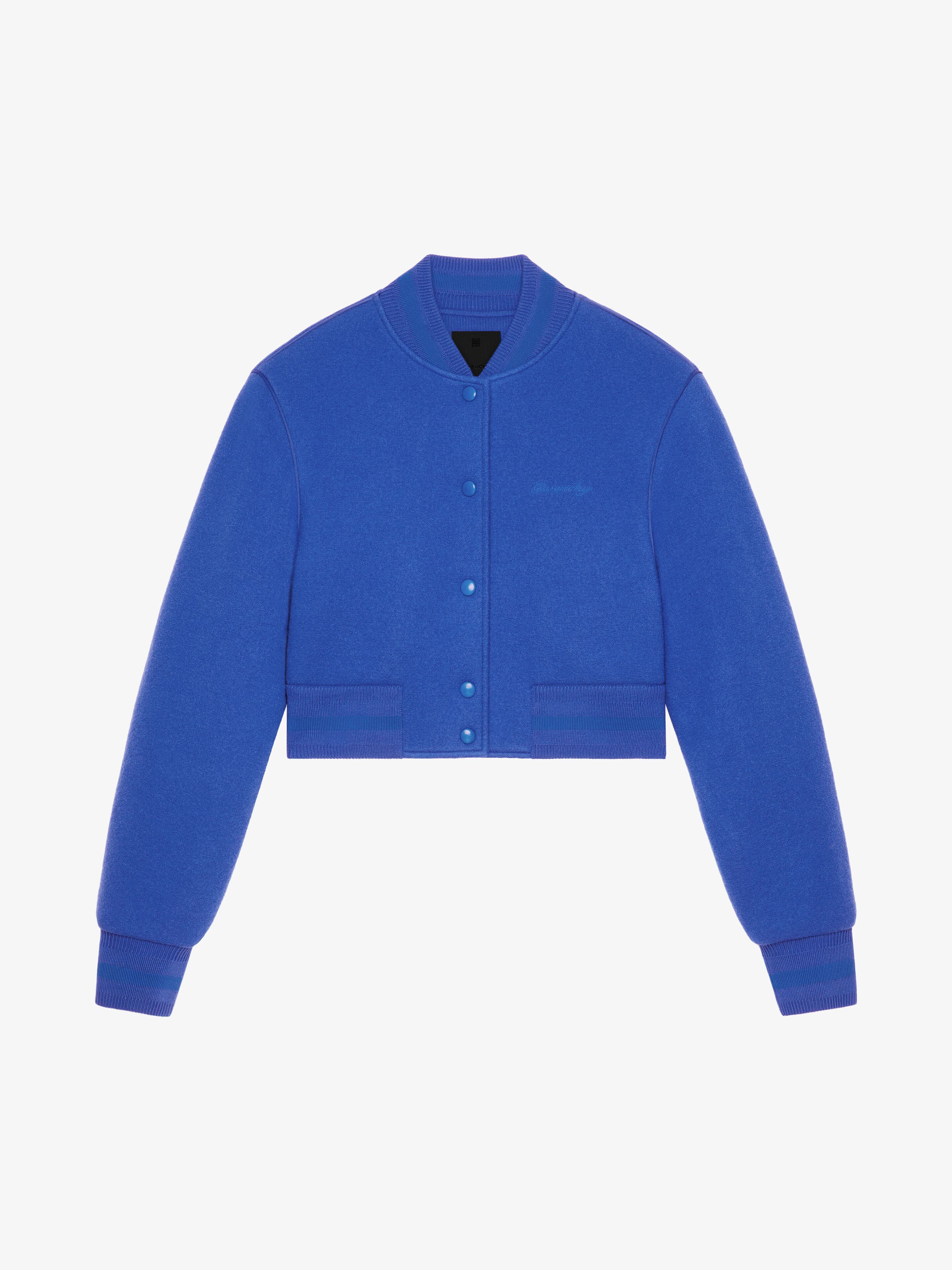 Shop Givenchy Cropped Varsity Jacket In Wool In Iris Purple
