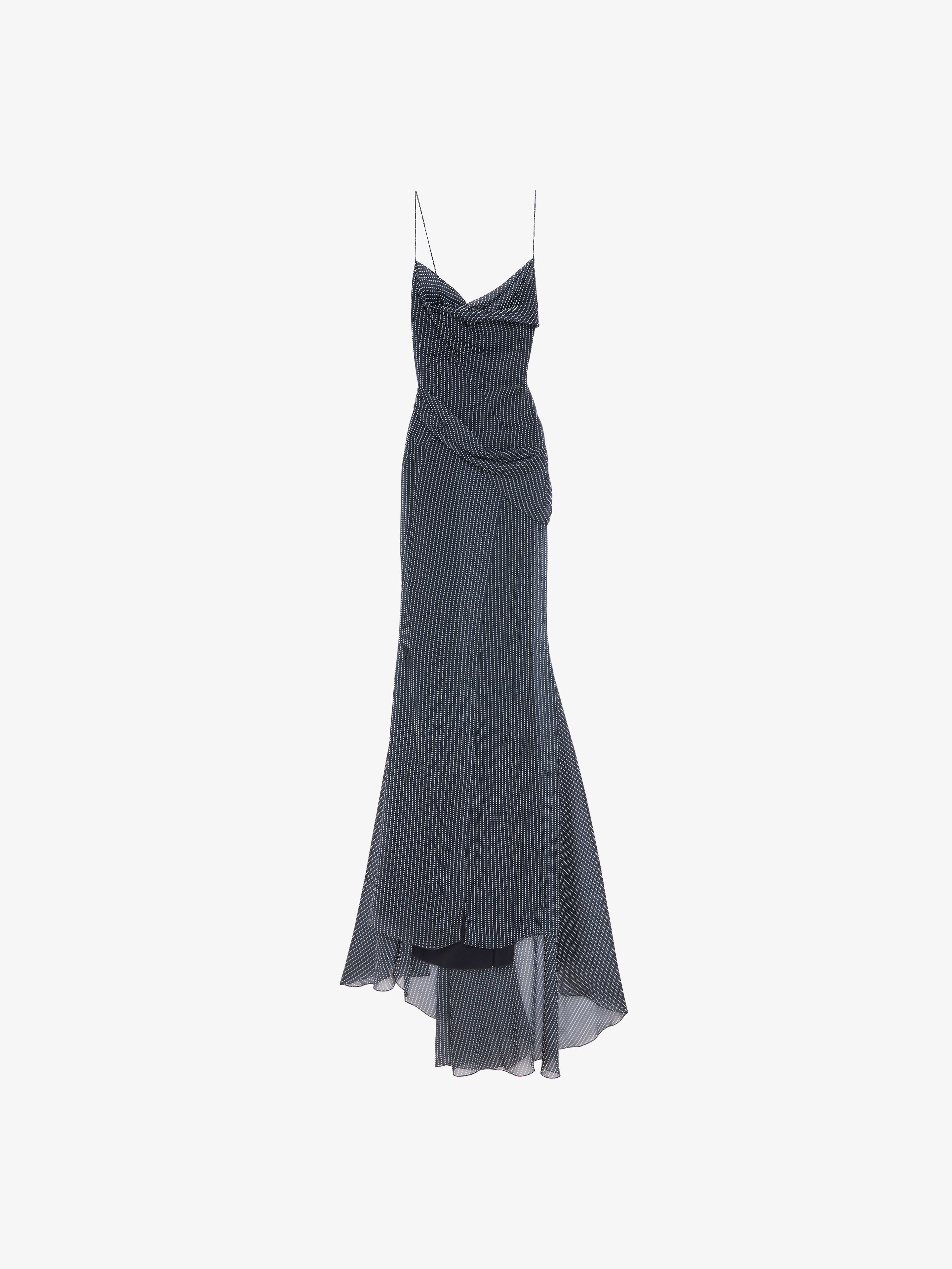 Shop Givenchy Draped Polka Dots Dress In Silk Chiffon In Blue