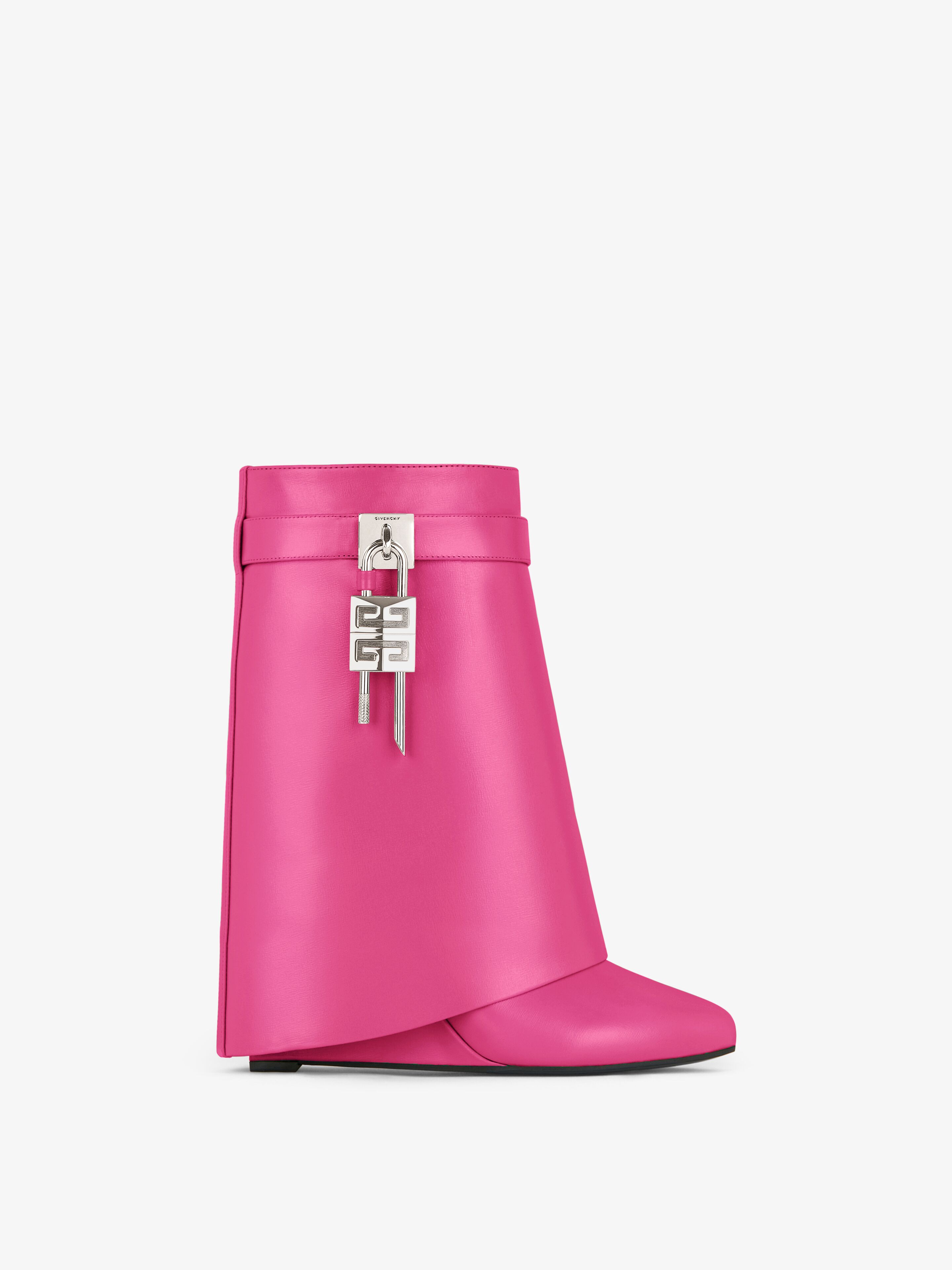Shop Givenchy Shark Lock Ankle Boots In Leather In Neon Pink