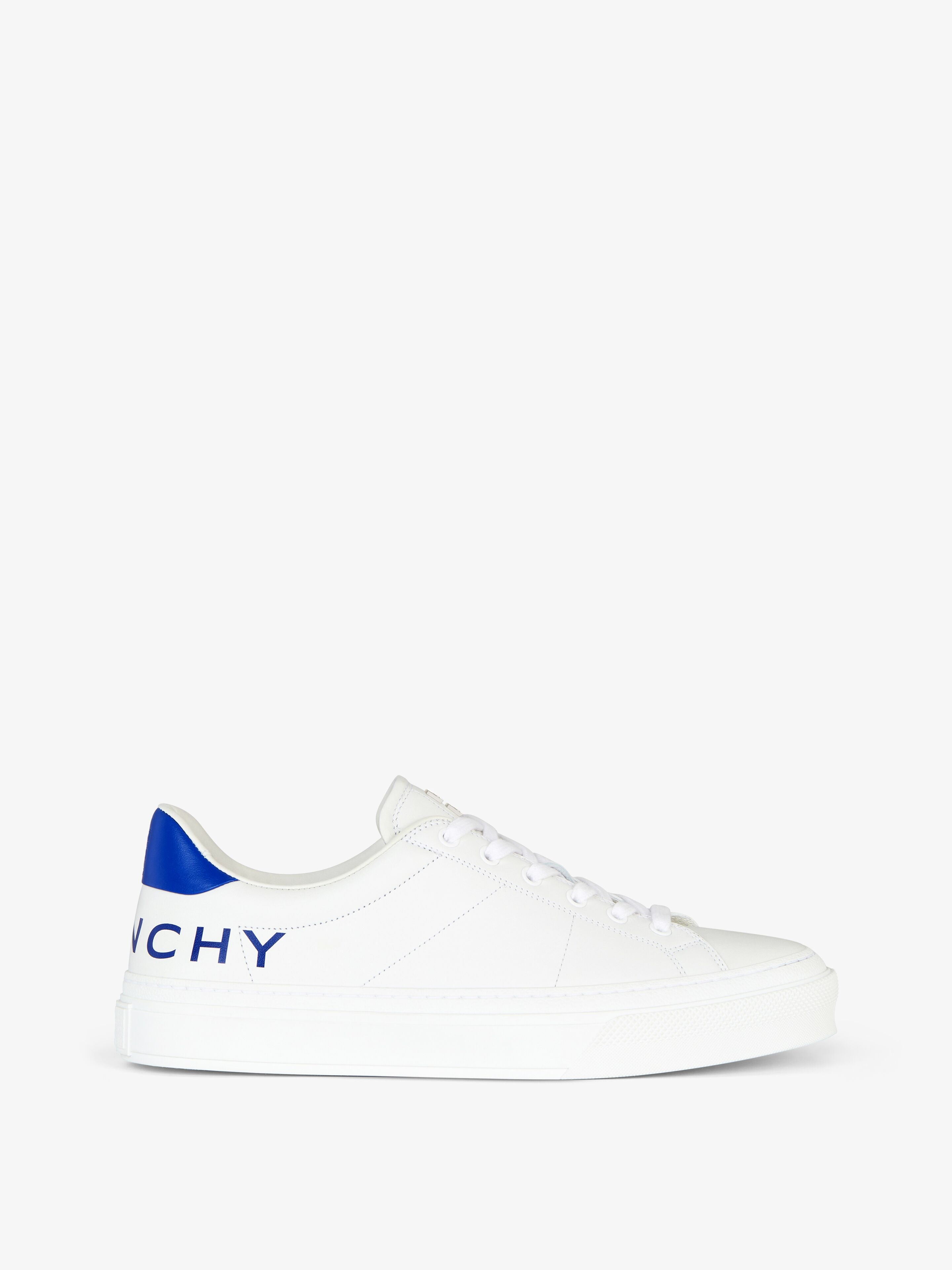 Shop Givenchy City Sport Sneakers In Leather In White/blue