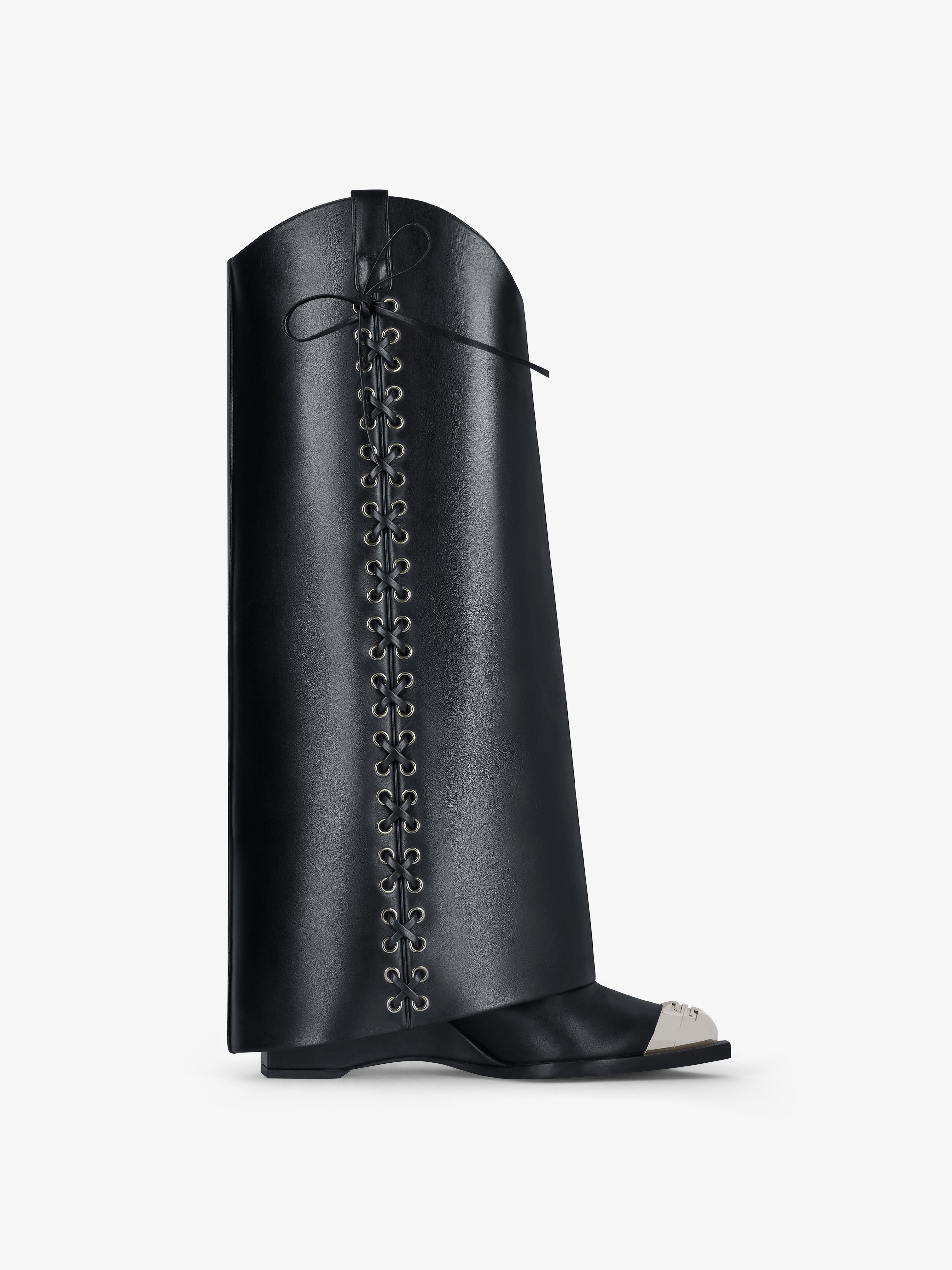 Shop Givenchy Shark Lock Cowboy Boots In Corset Style Leather In Black