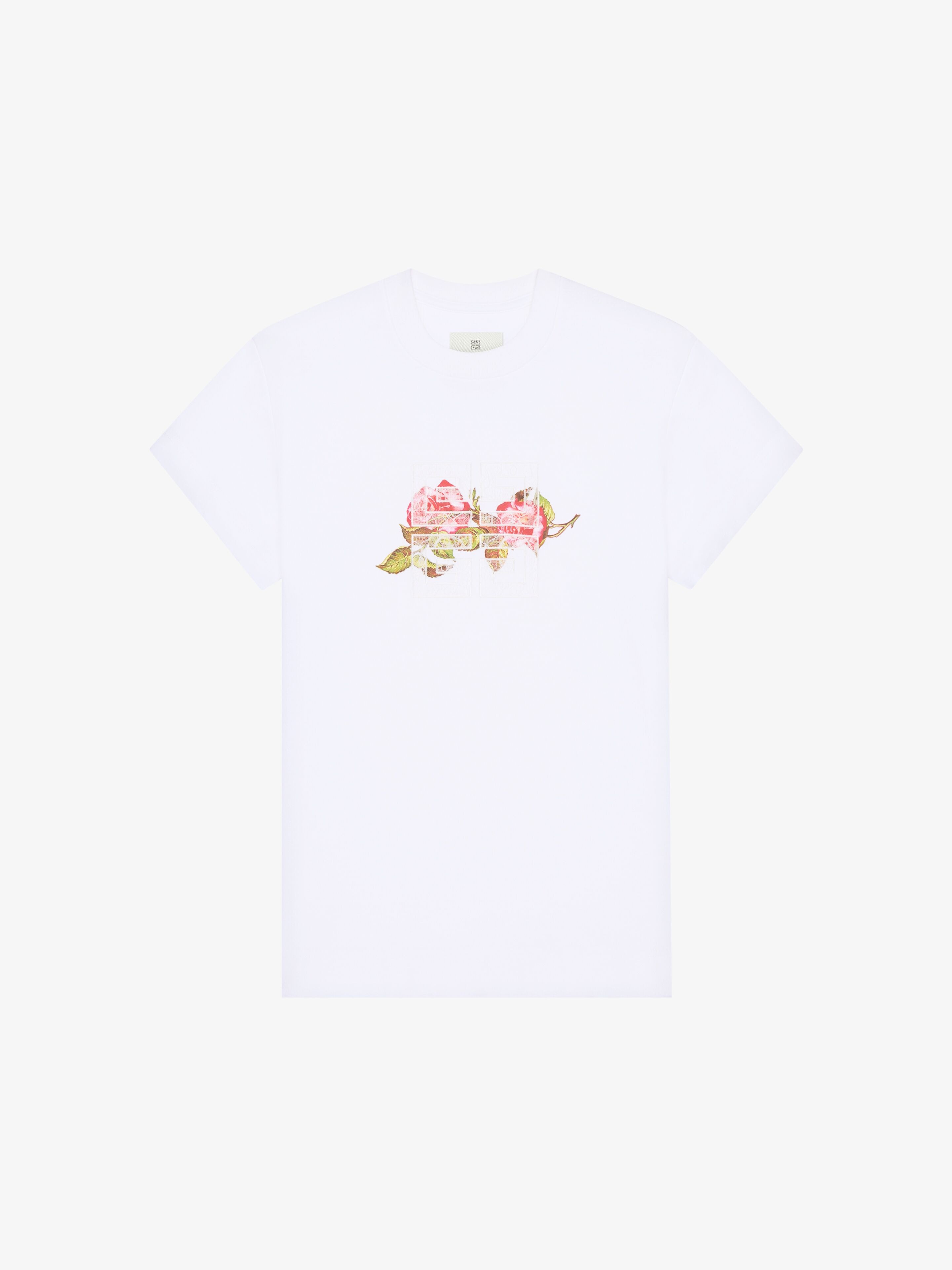 Shop Givenchy 4g Lace Slim Fit T-shirt In Cotton With Roses Print In White