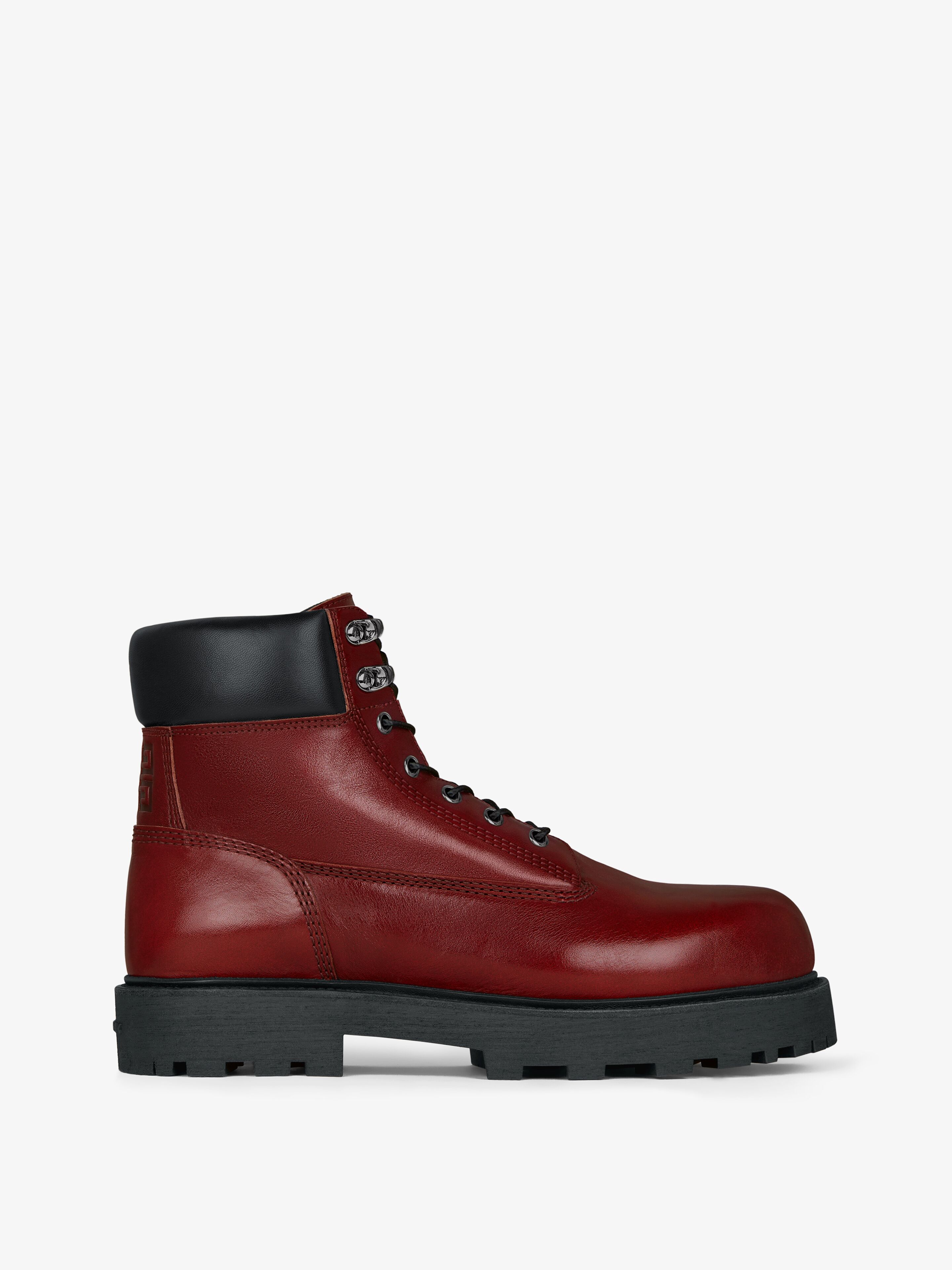 Shop Givenchy Show Ankle Workboots In Shiny Leather In Red Cherry