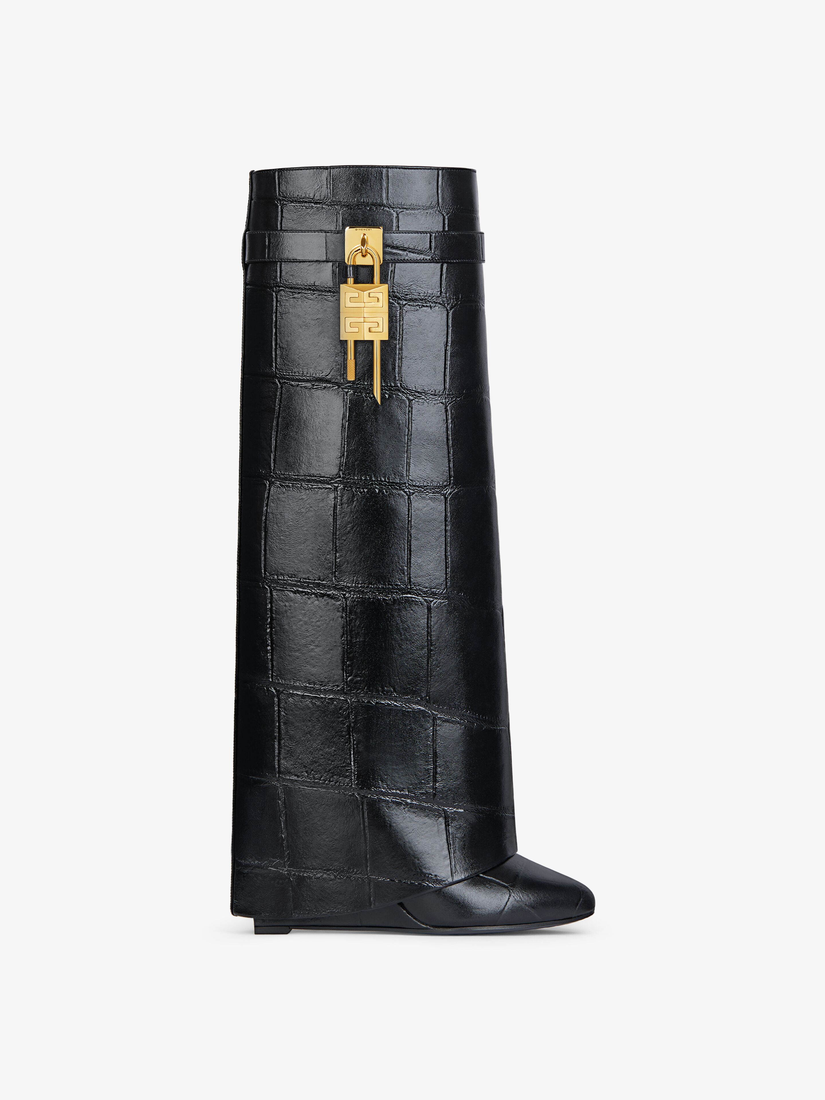 Shop Givenchy Shark Lock Boots In Crocodile Effect Leather