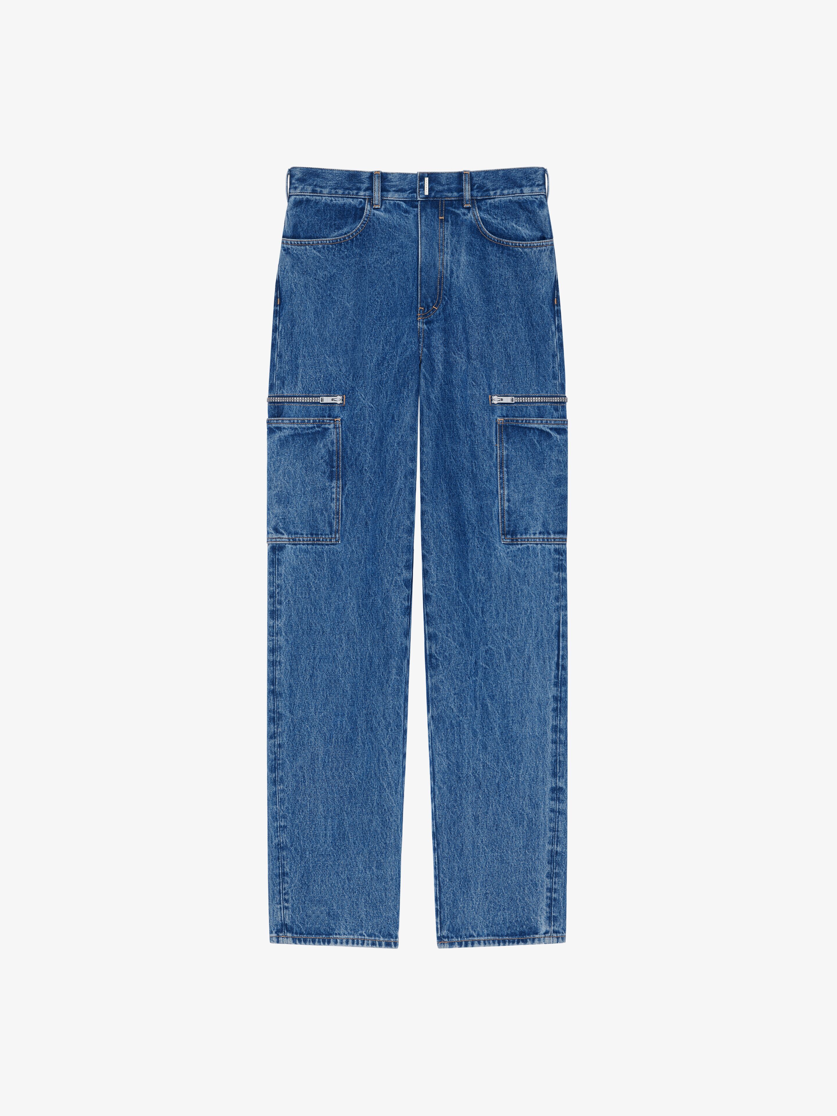 Shop Givenchy Loose Fit Cargo Pants In Marble Denim In Indigo Blue