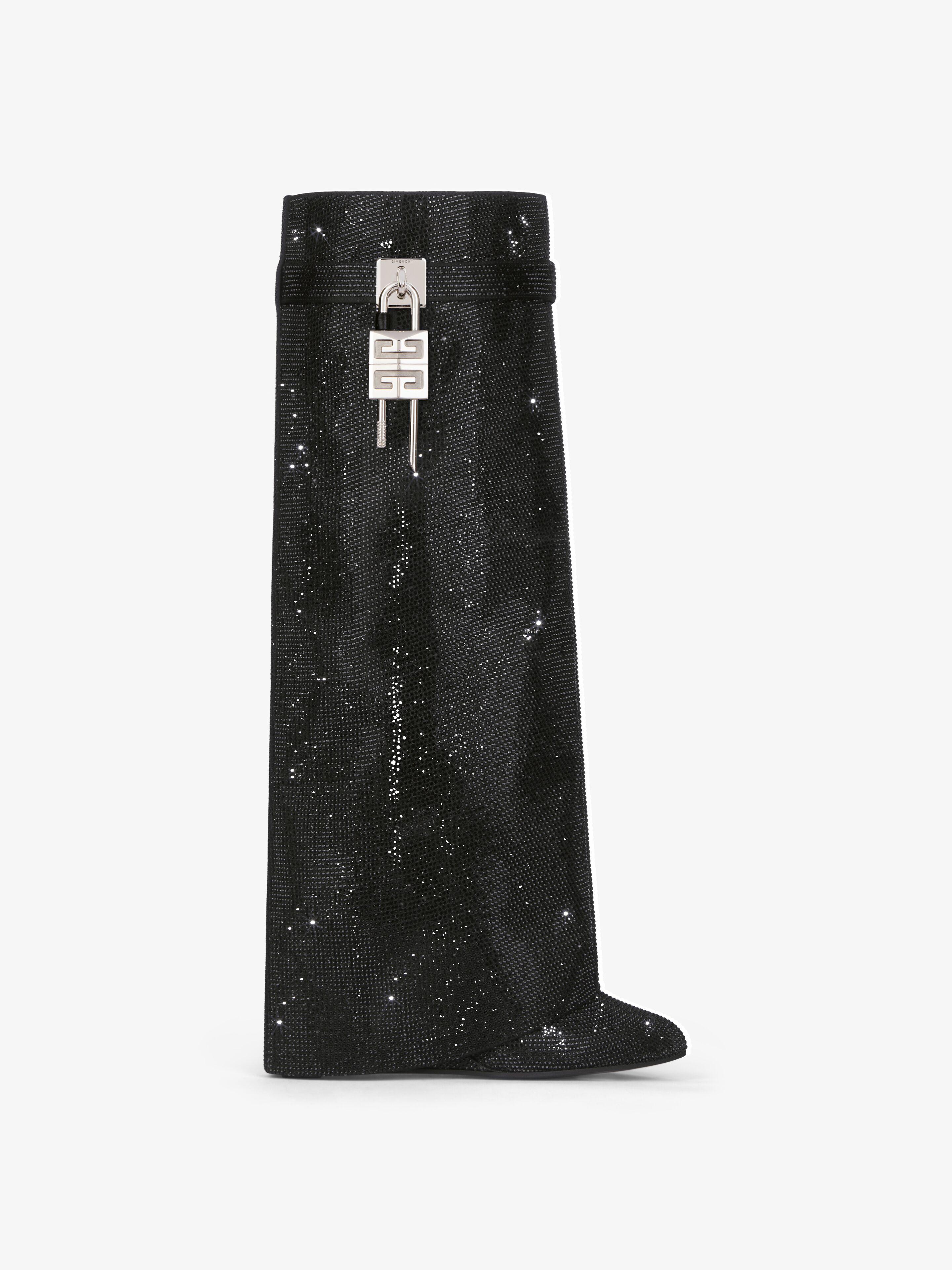 Givenchy - Bottes Shark Lock Coupe Ample En Satin Avec Strass - Noir - pour Femme - Taille : 38