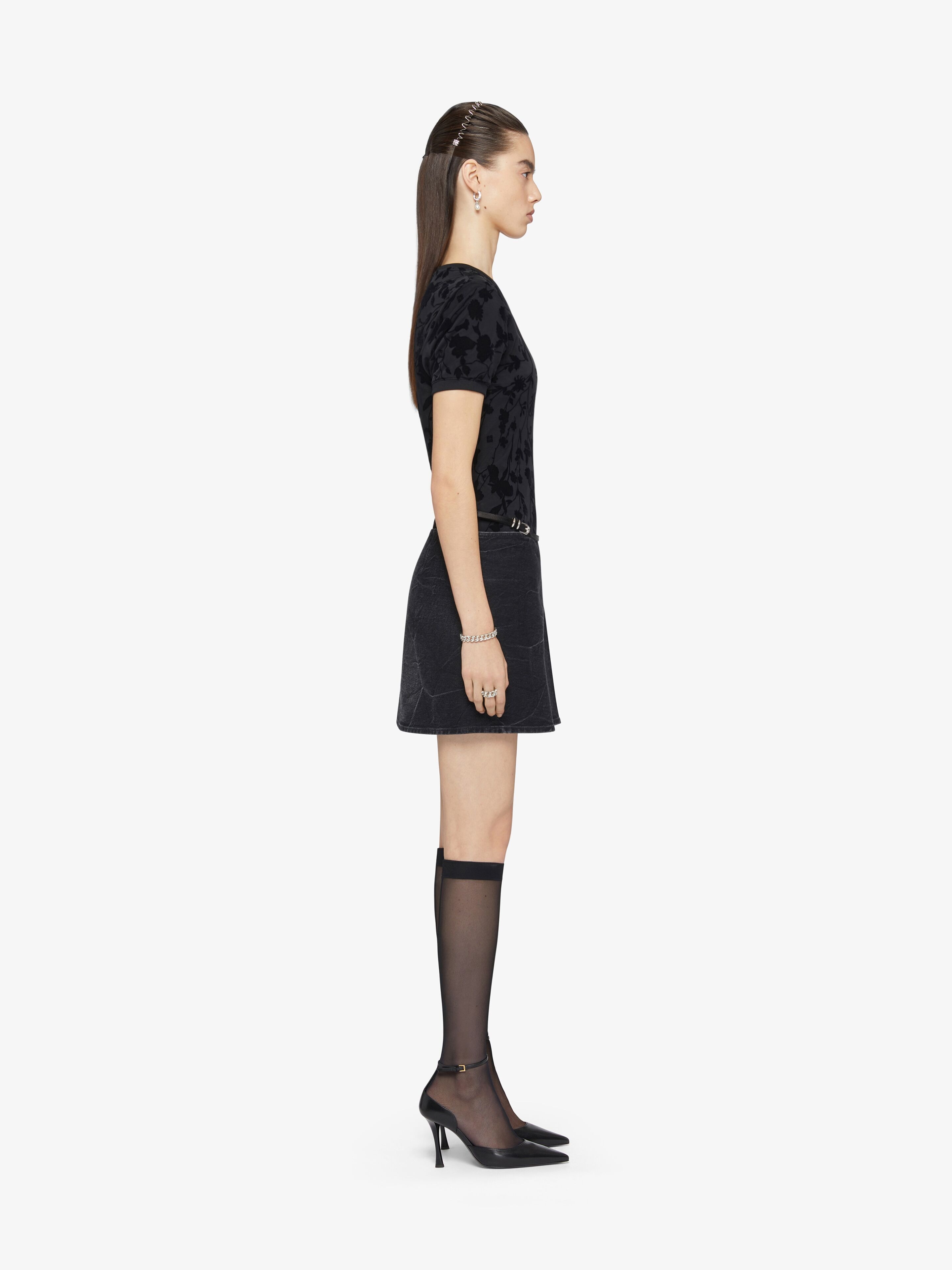 Double-layered slim t-shirt in cotton and tulle - black