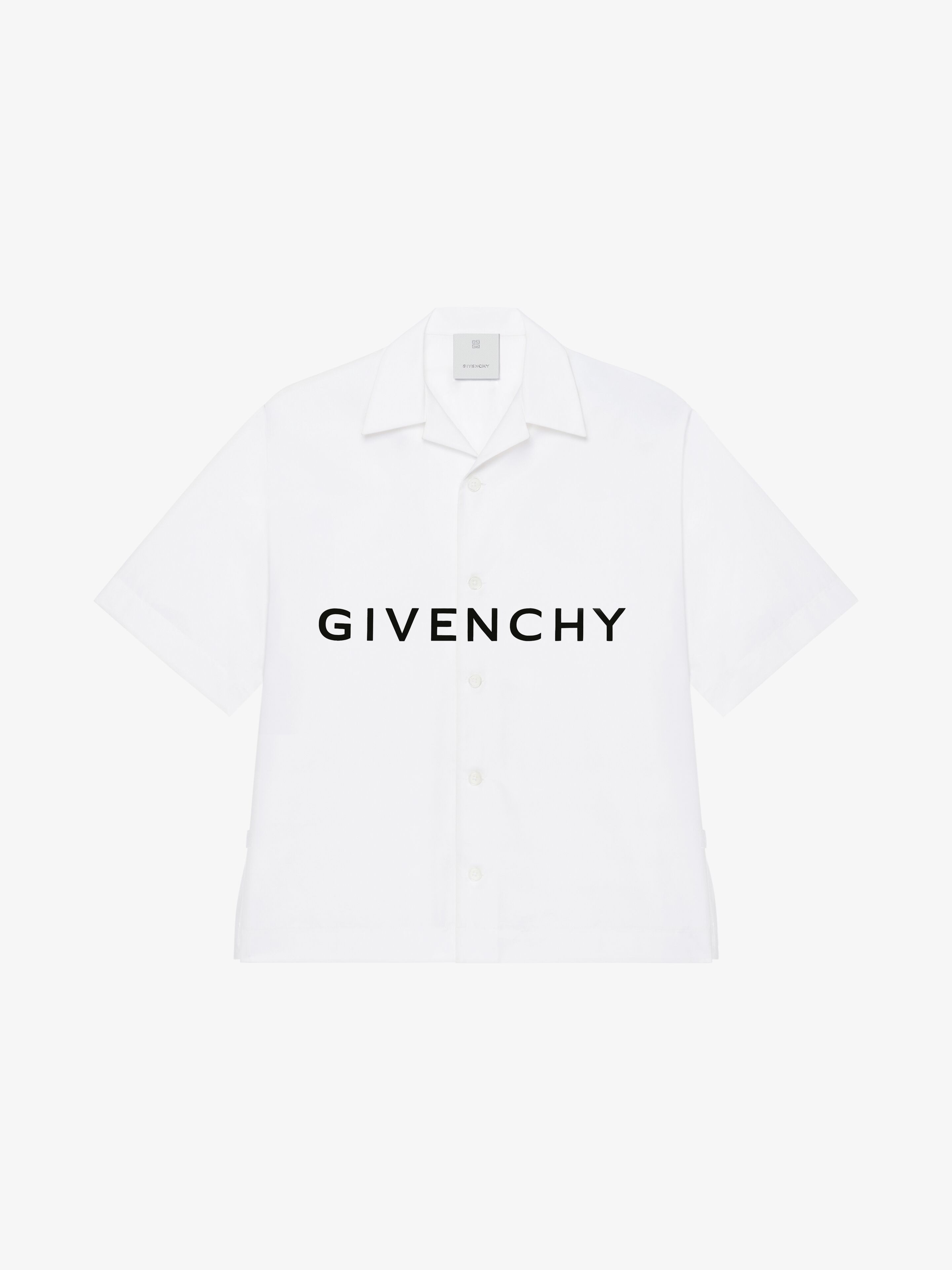 Shop Givenchy Boxy Fit Hawaiian Shirt In Poplin In White/black