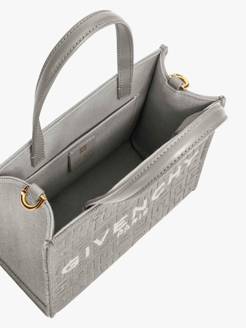 Mini GTote shopping bag in 4G embroidered canvas stone grey