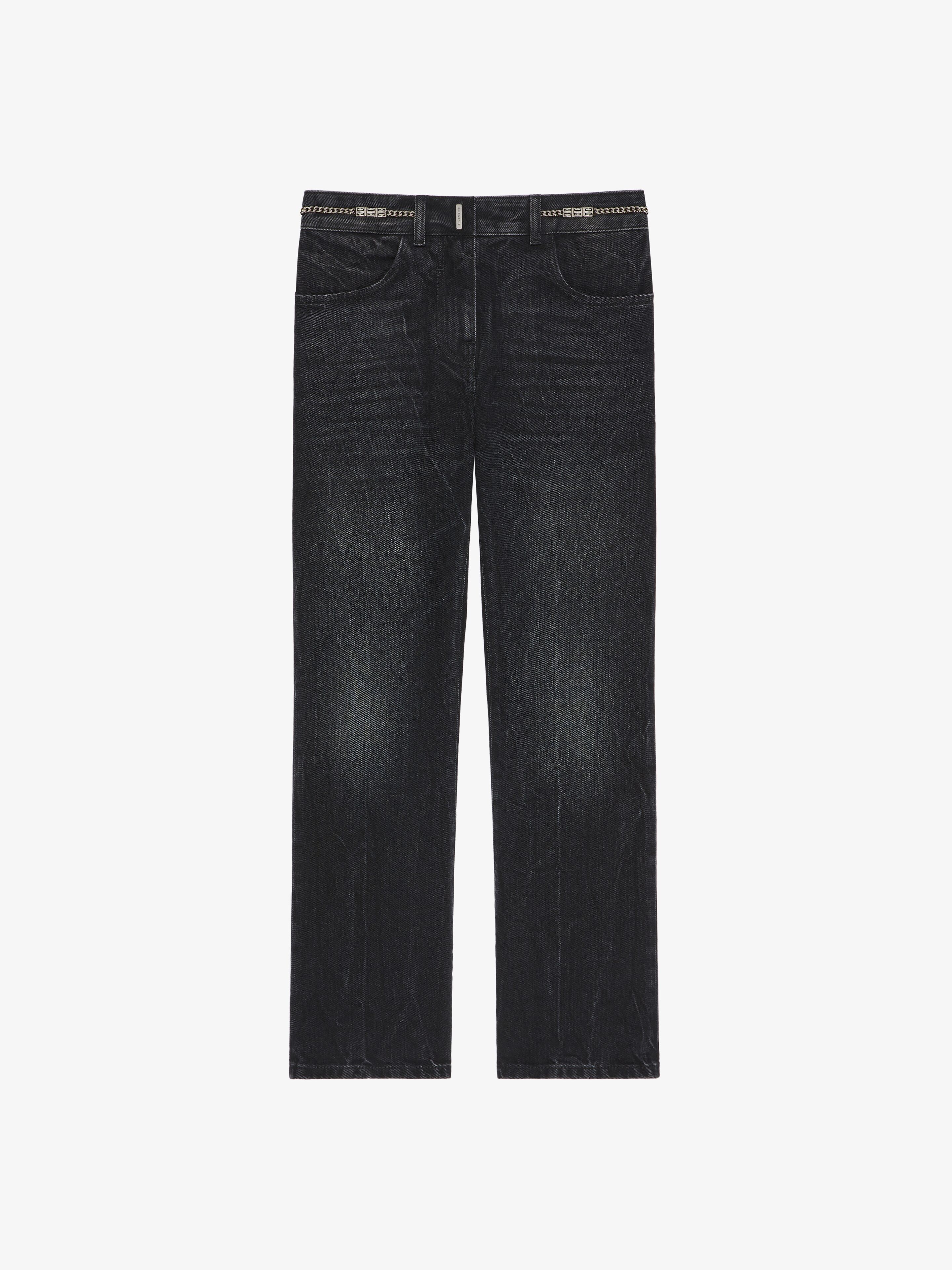 Shop Givenchy Boot Cut Pants In Denim With Chains Detail In Black