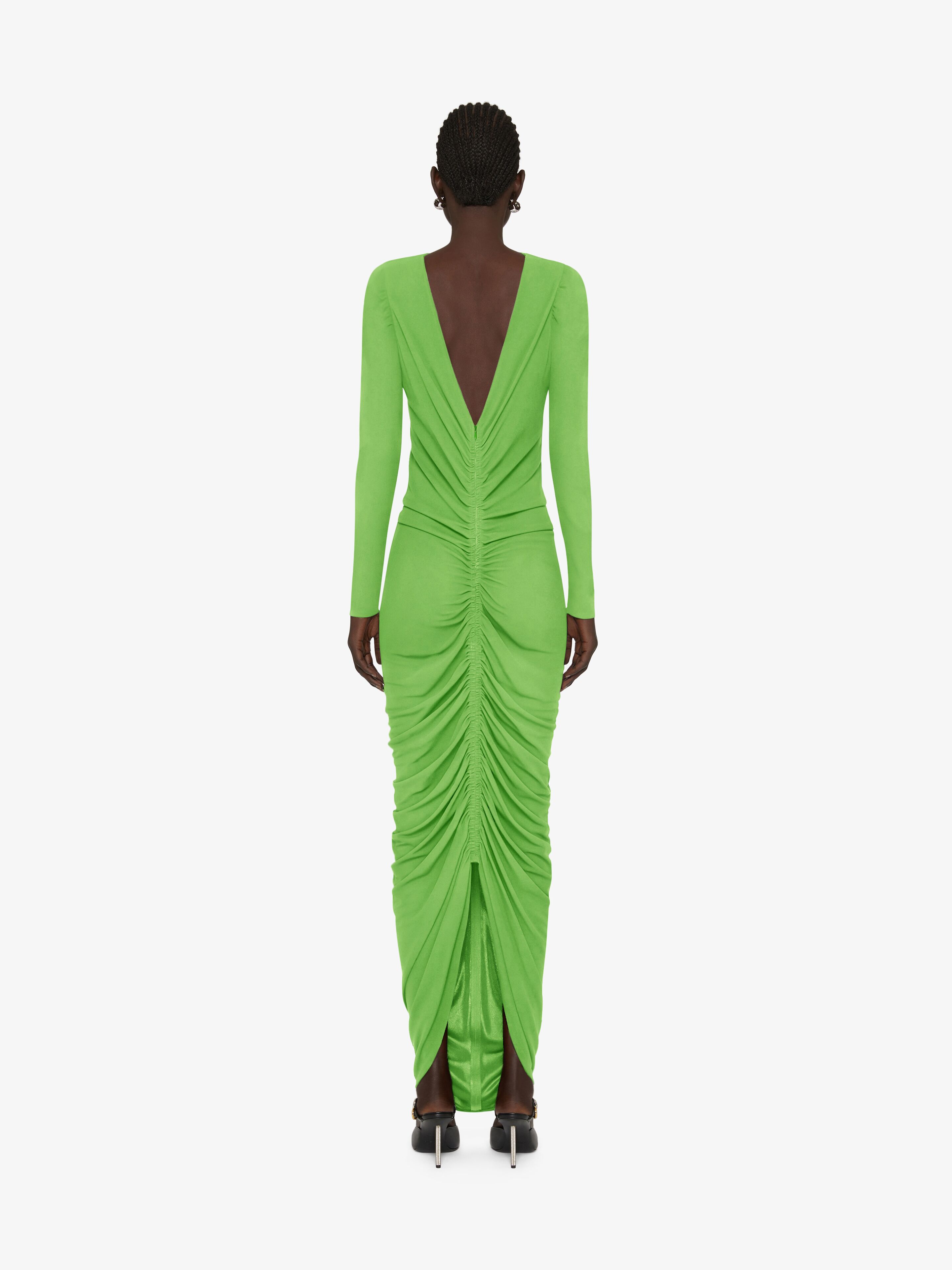 Evening ruched dress in jersey bright green