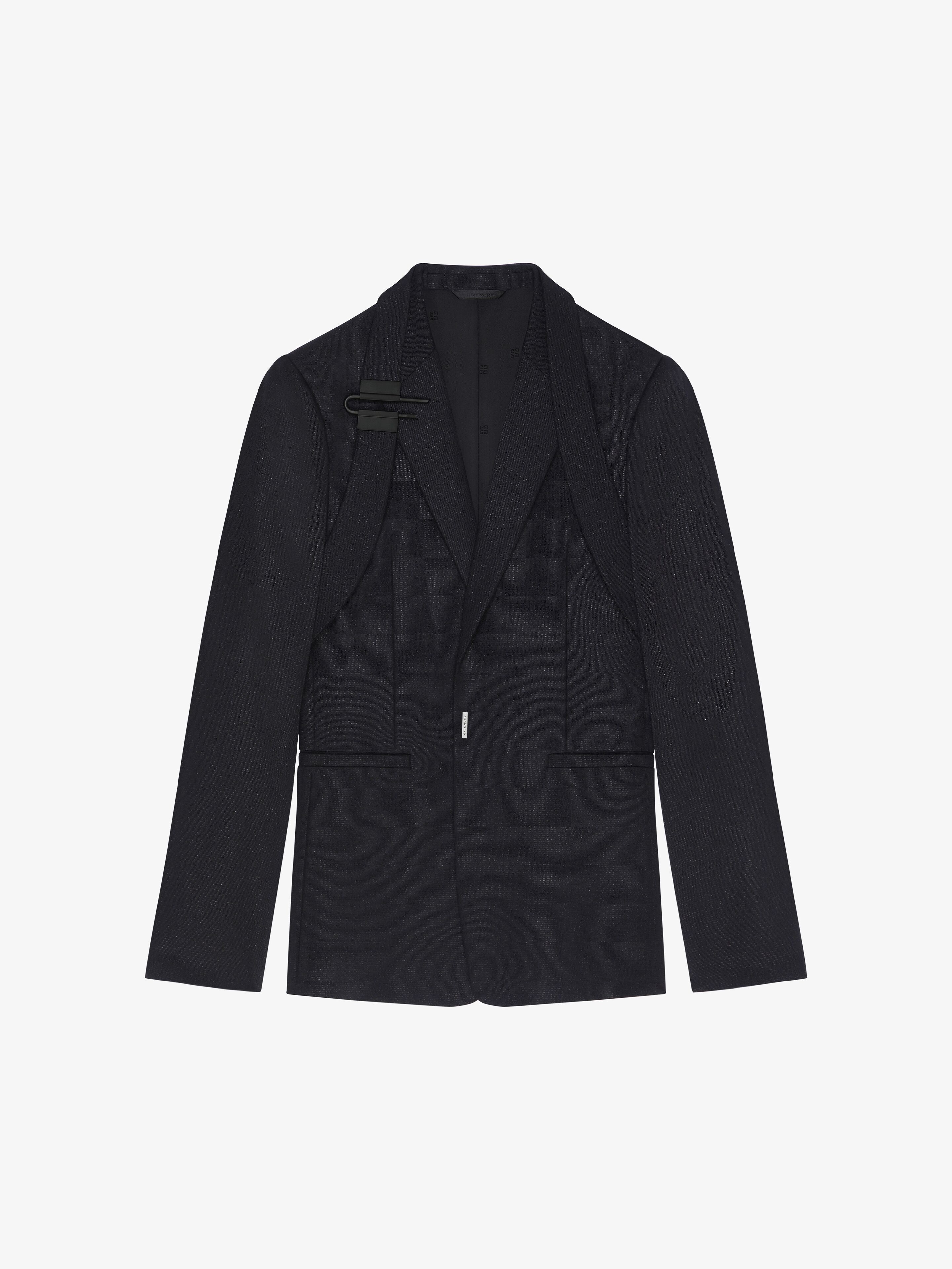 Shop Givenchy Slim Fit Jacket In Wool And Lurex With U-lock Harness In Black
