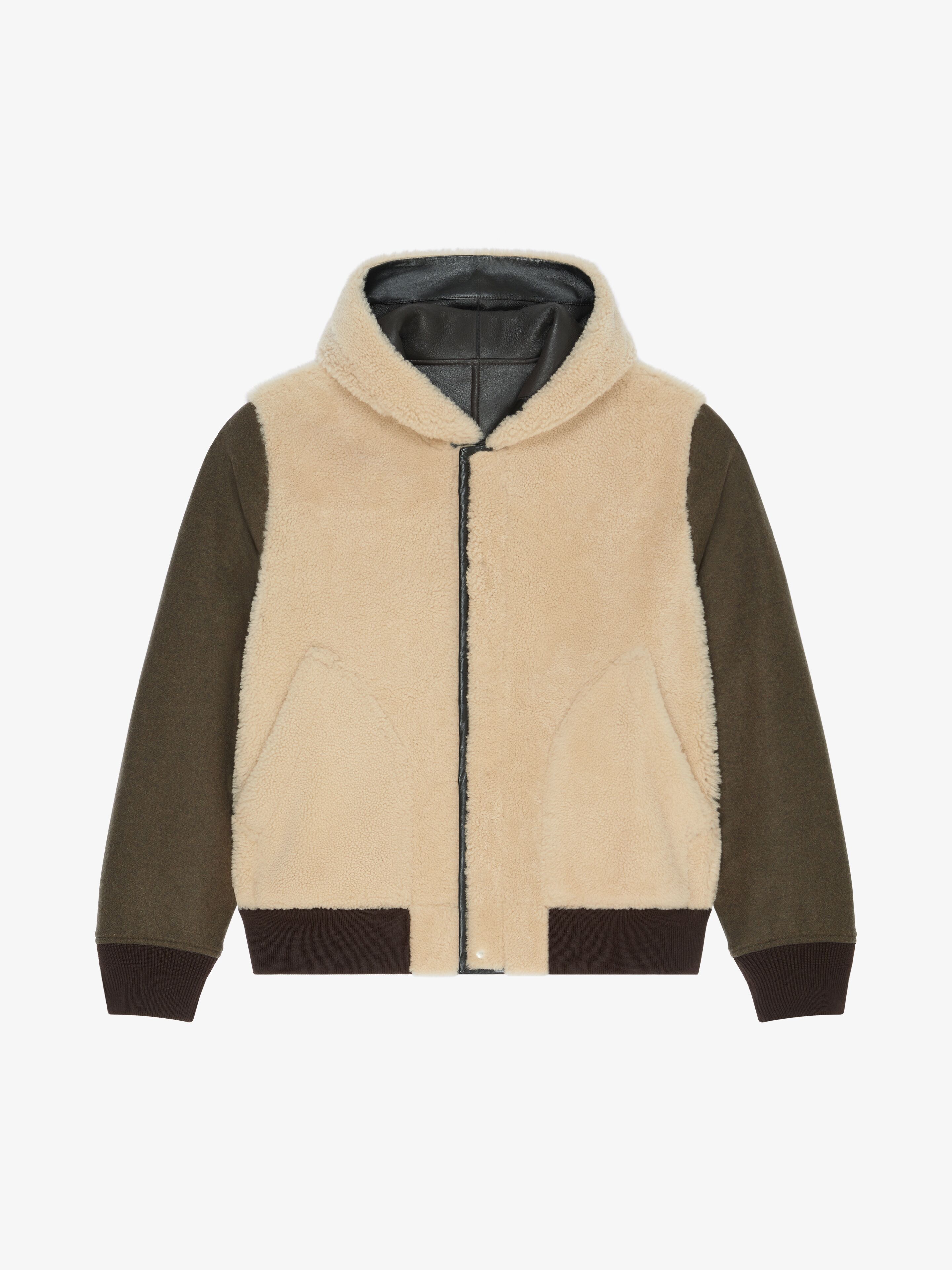 Shop Givenchy Reversible Varsity Jacket In Leather And Shearling In Brown/beige