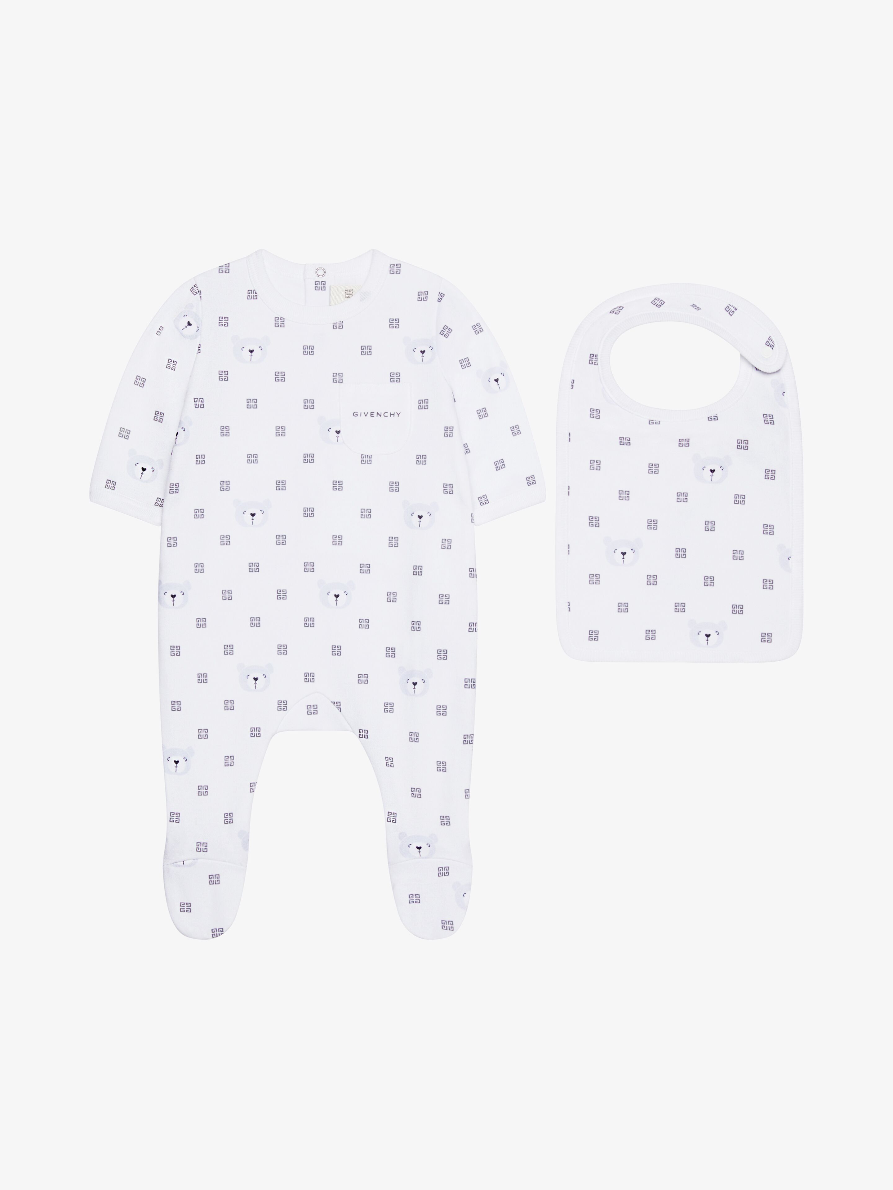 Givenchy - Coffret Cadeau Pyjama, Bavoir Et Trousse En Coton 4G - Blanc - Unisex - Taille : 6M