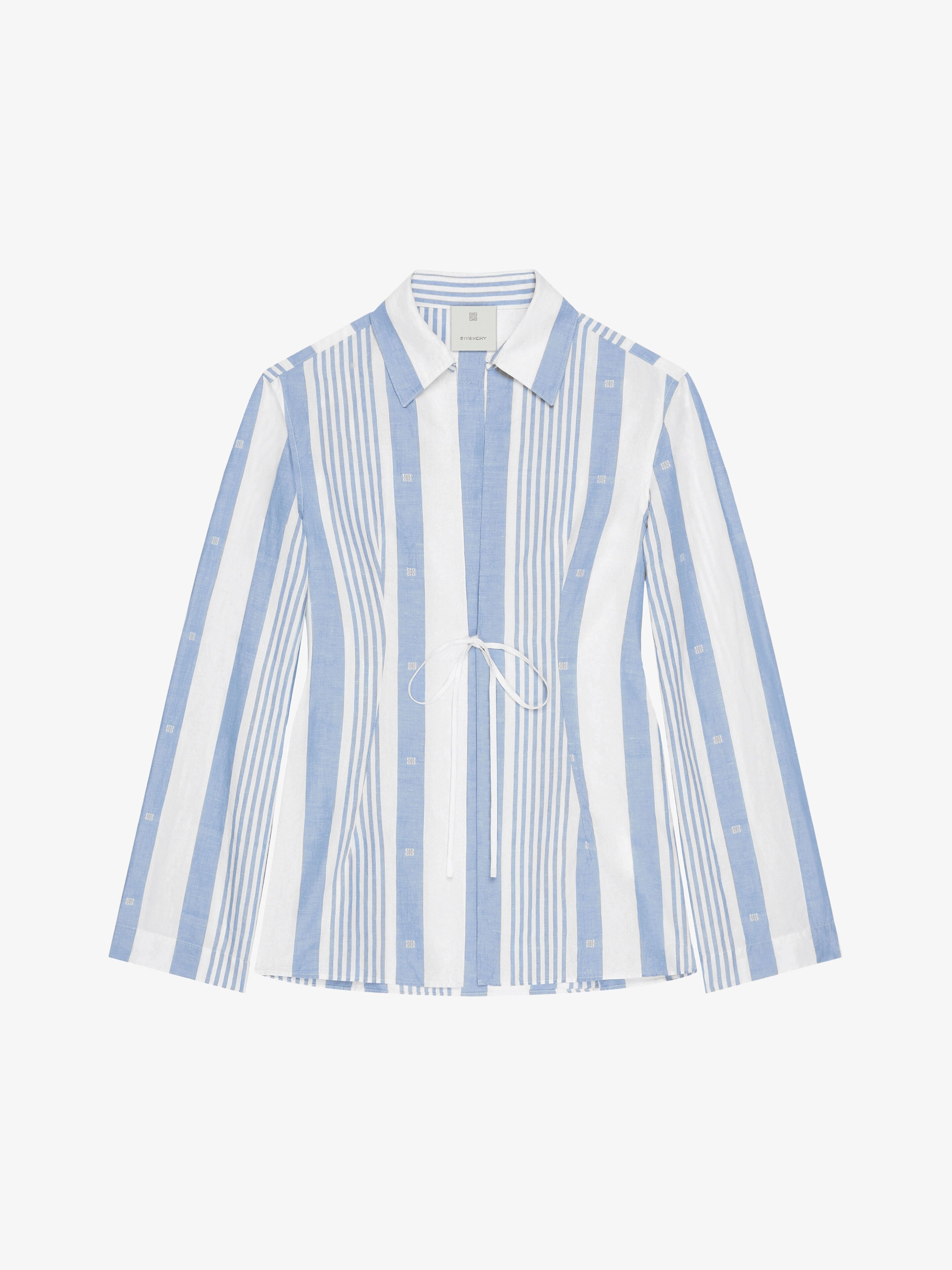 Givenchy - Chemise En Coton Et Lin À Rayures 4G - Bleu - pour Femme - Taille : 38