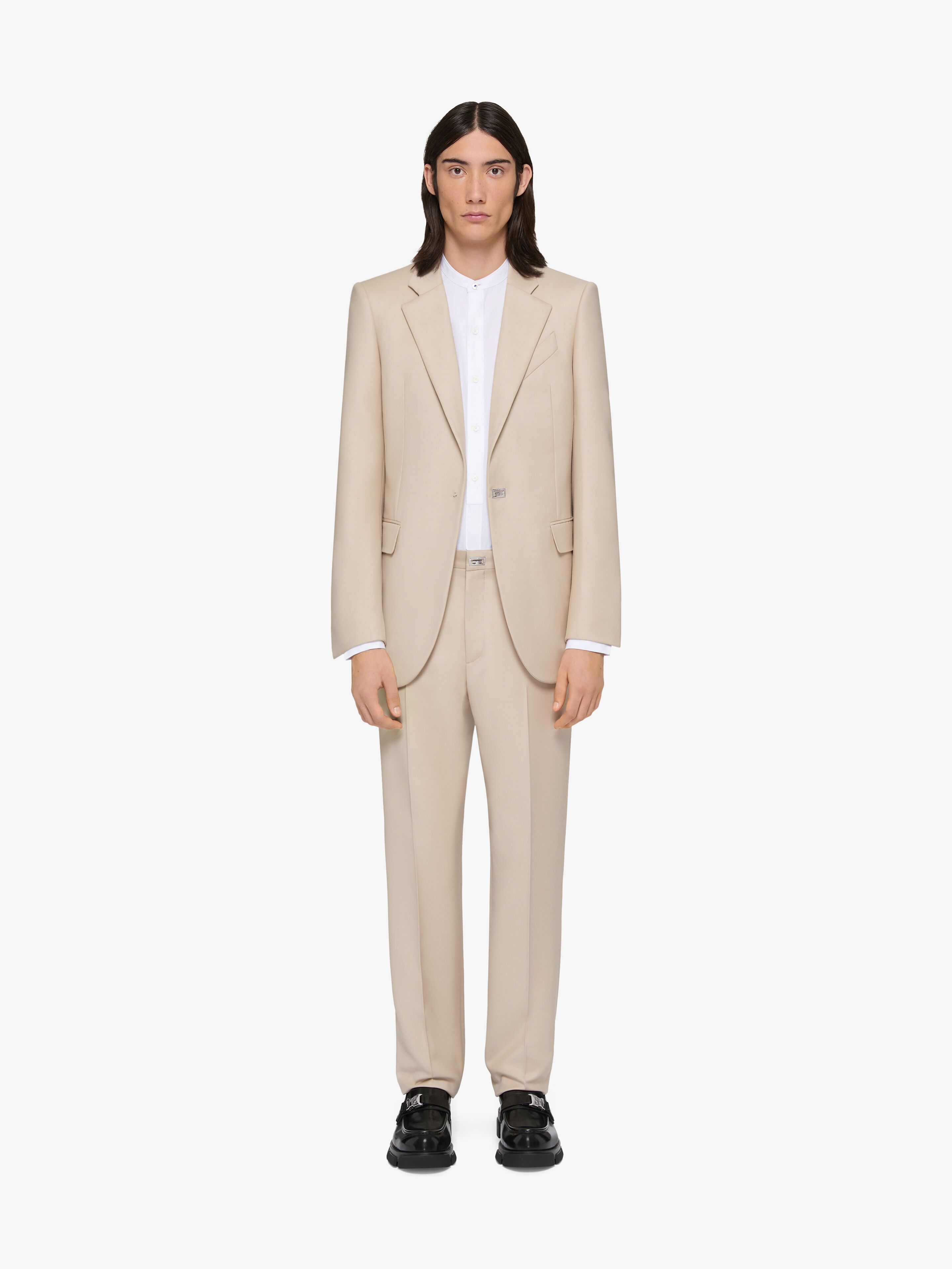 Slim fit tailored pants in wool with 2G clip in - light