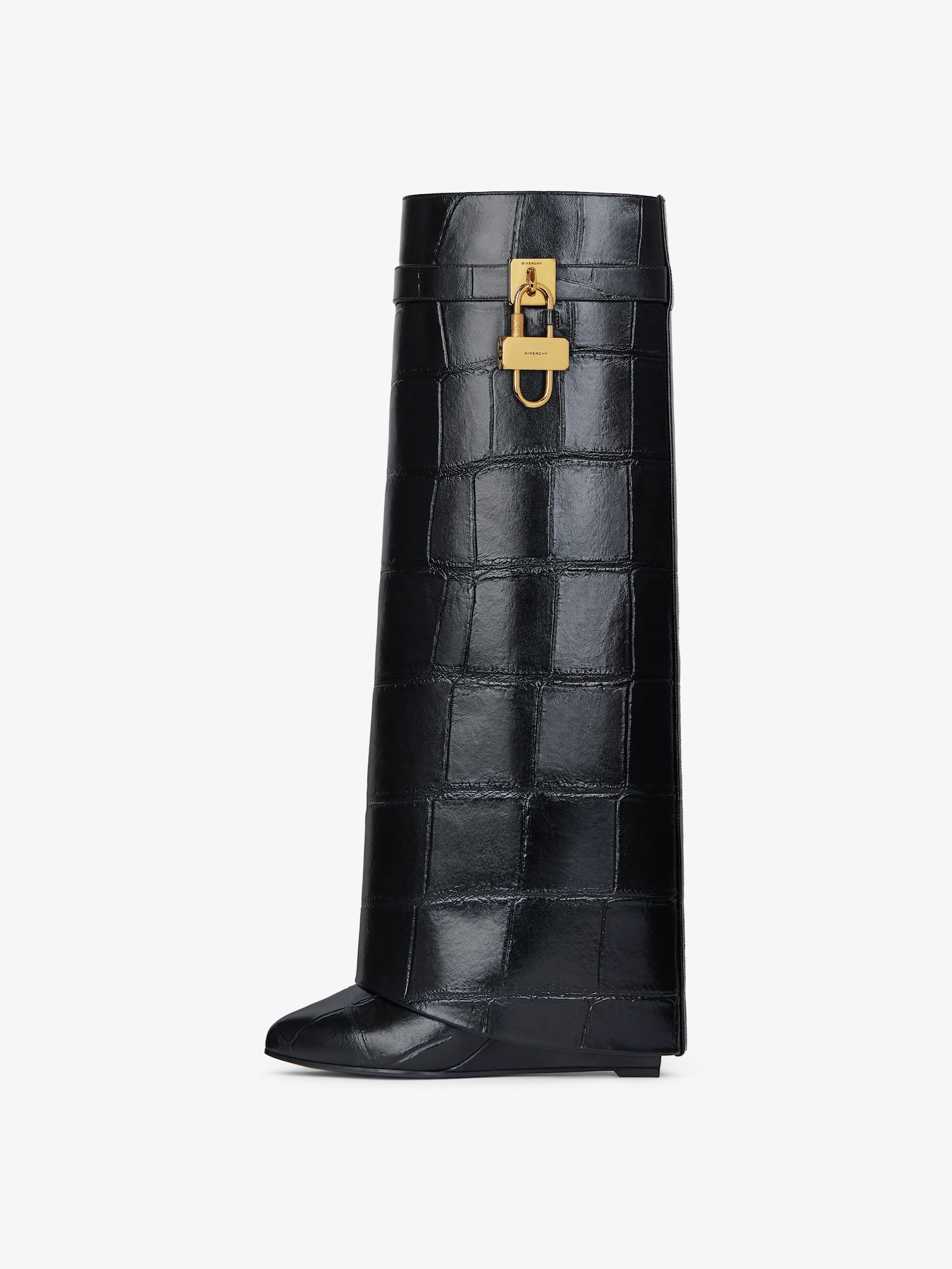 Shark Lock boots in crocodile effect leather in - black | Givenchy US