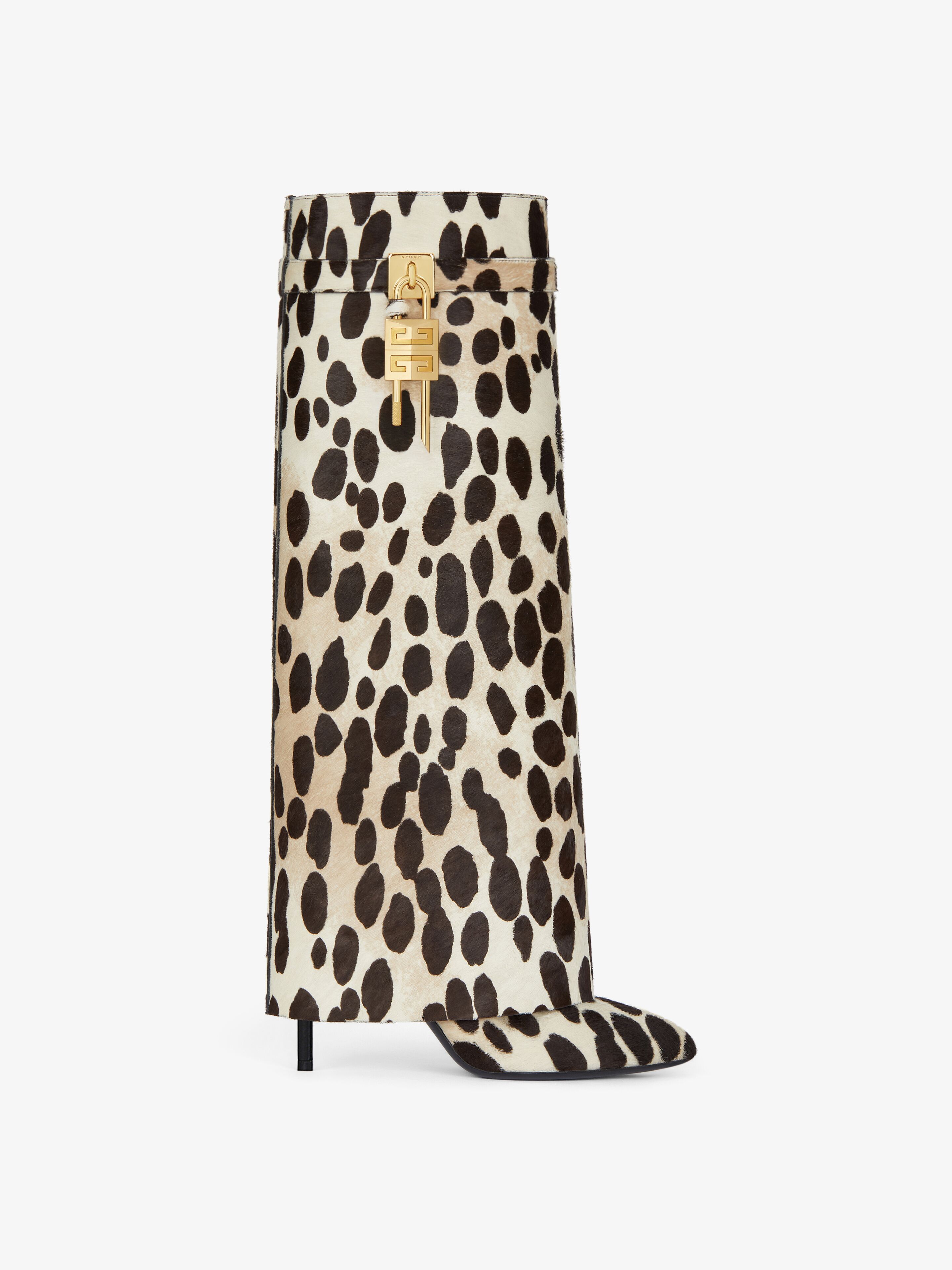 Givenchy Shark Lock Stiletto Boots In Pony With Leopard Print