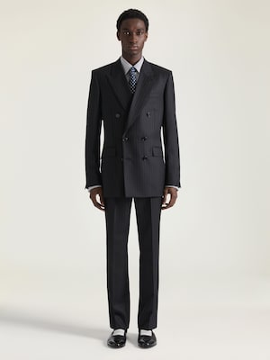 Veste ajustée double boutonnage en laine rayée