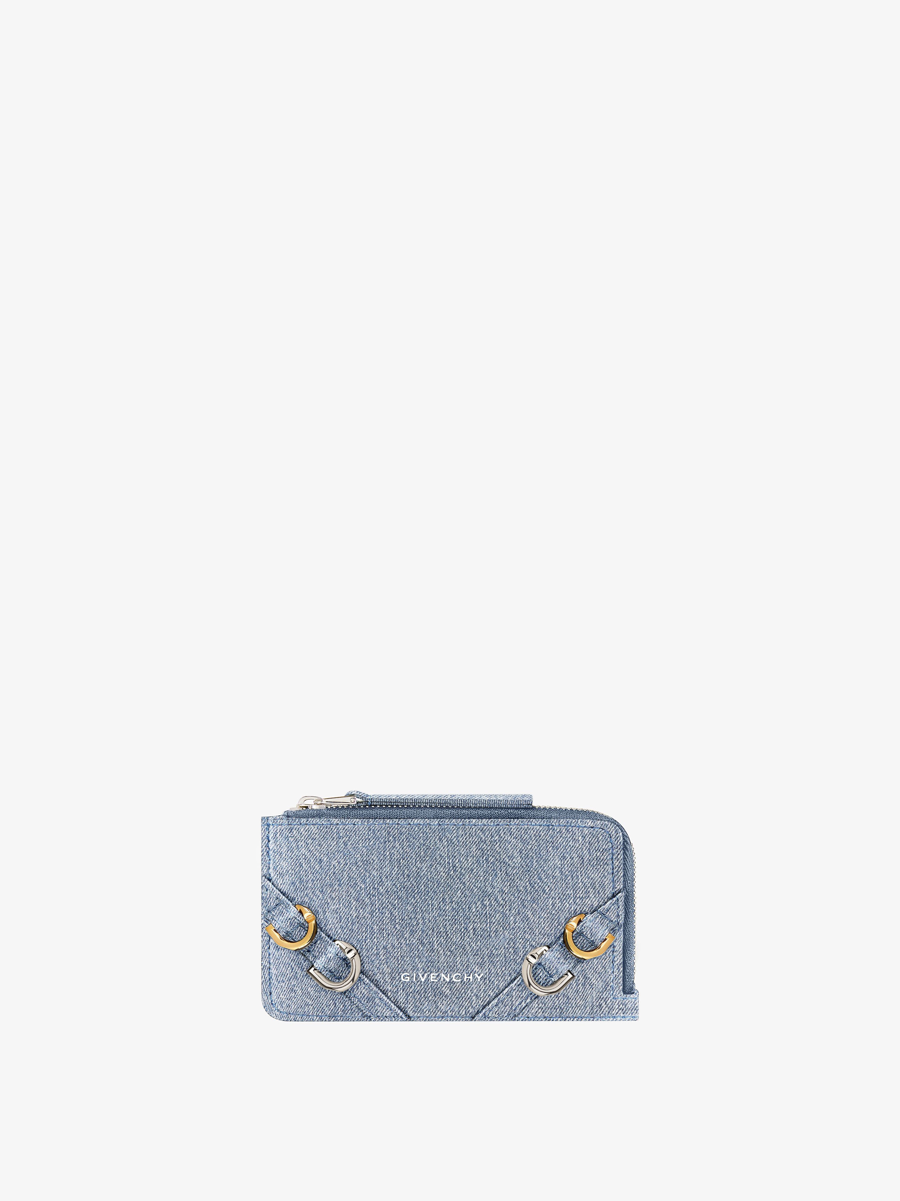 Shop Givenchy Voyou Zipped Card Holder In Denim In Multicolor