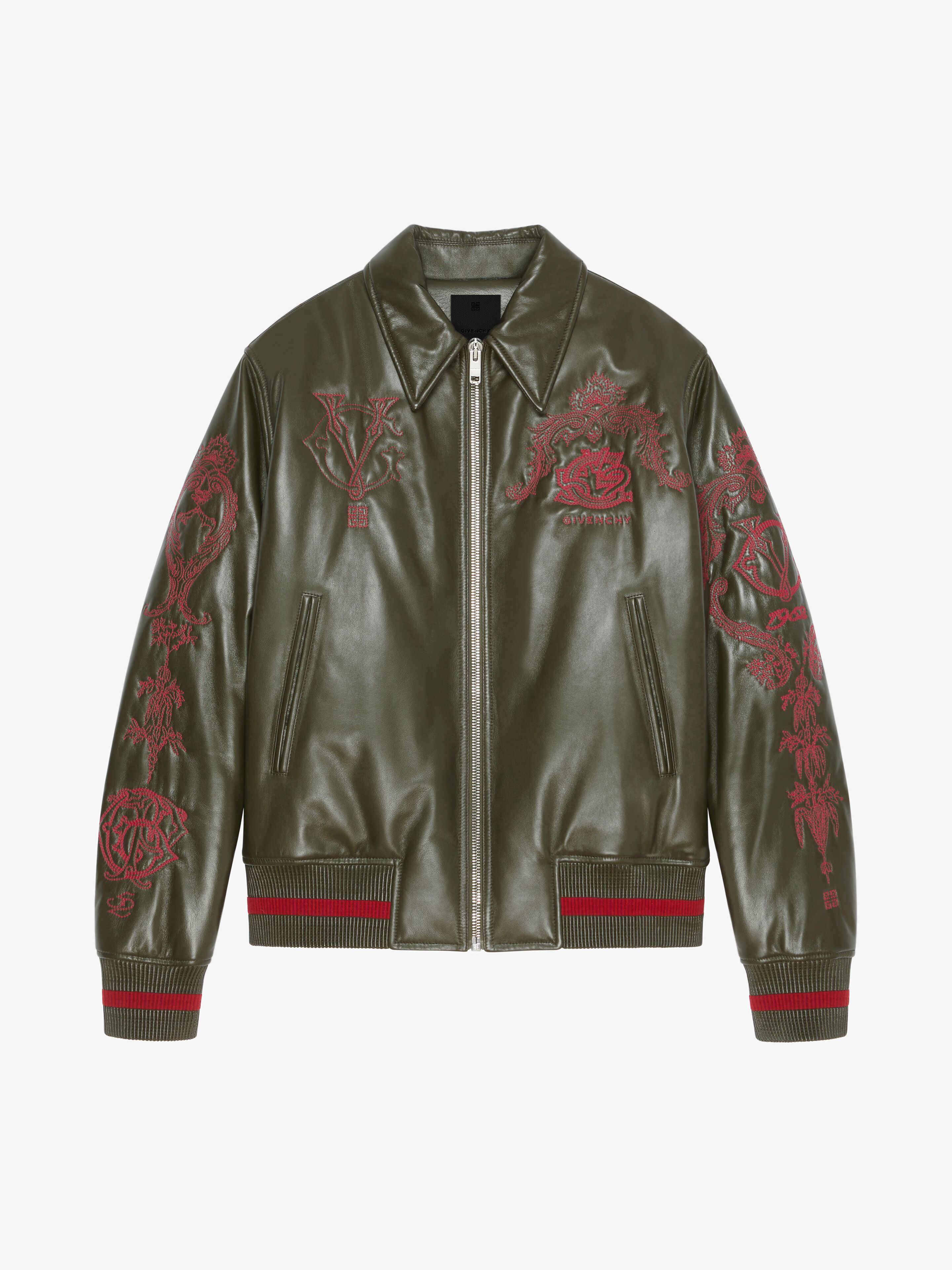 Bomber Givenchy Crest En Cuir Brodé - Kaki - pour Homme - Taille : 52