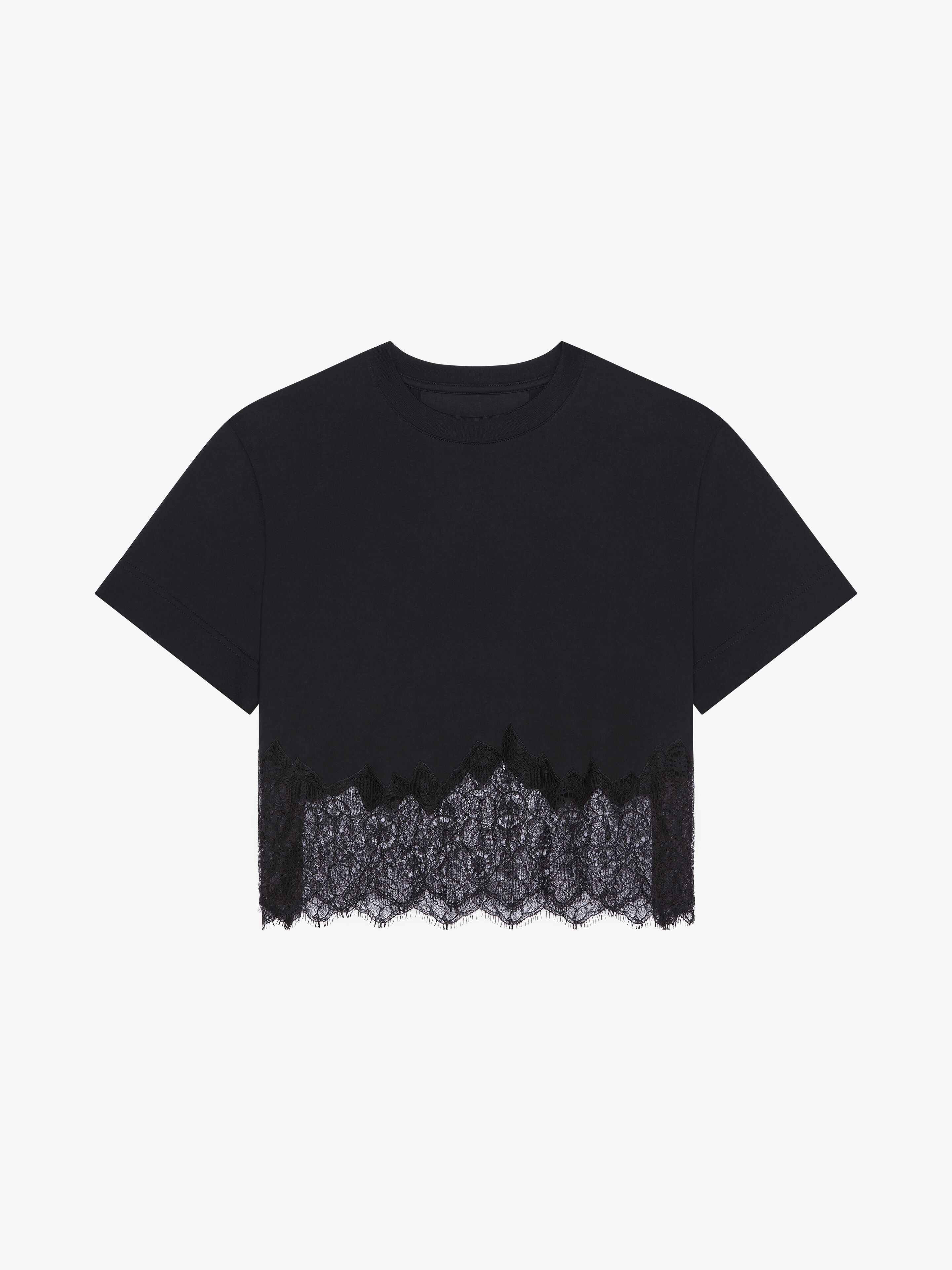 Givenchy - T-shirt Cropped En Coton Et Dentelle - Noir - pour Femme - Taille : M