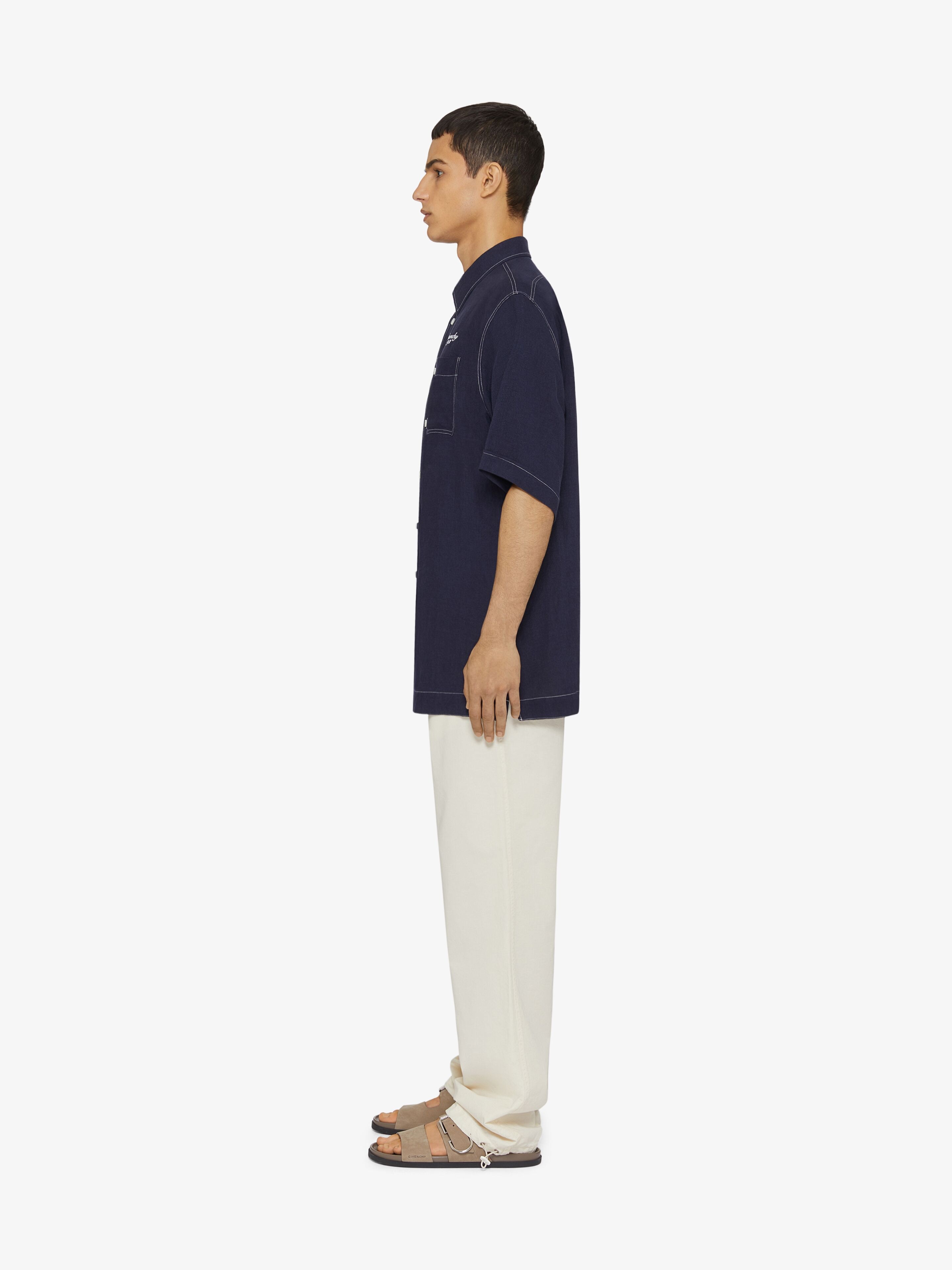 GIVENCHY 1952 shirt in linen in - navy | Givenchy US