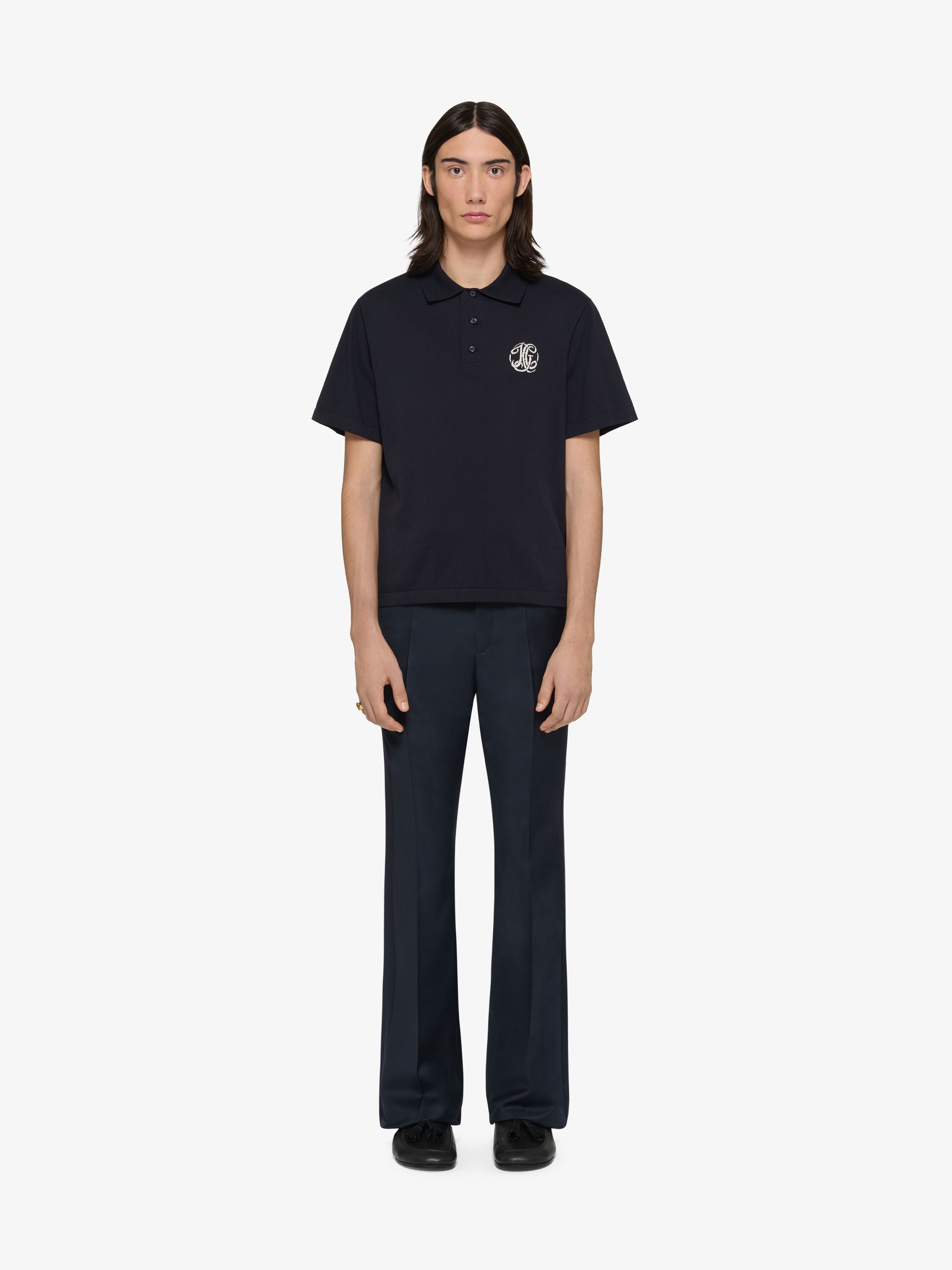 Polo in knit with HG jacquard in - dark blue | Givenchy US Polo in knit with HG jacquard in - dark blue | Givenchy US