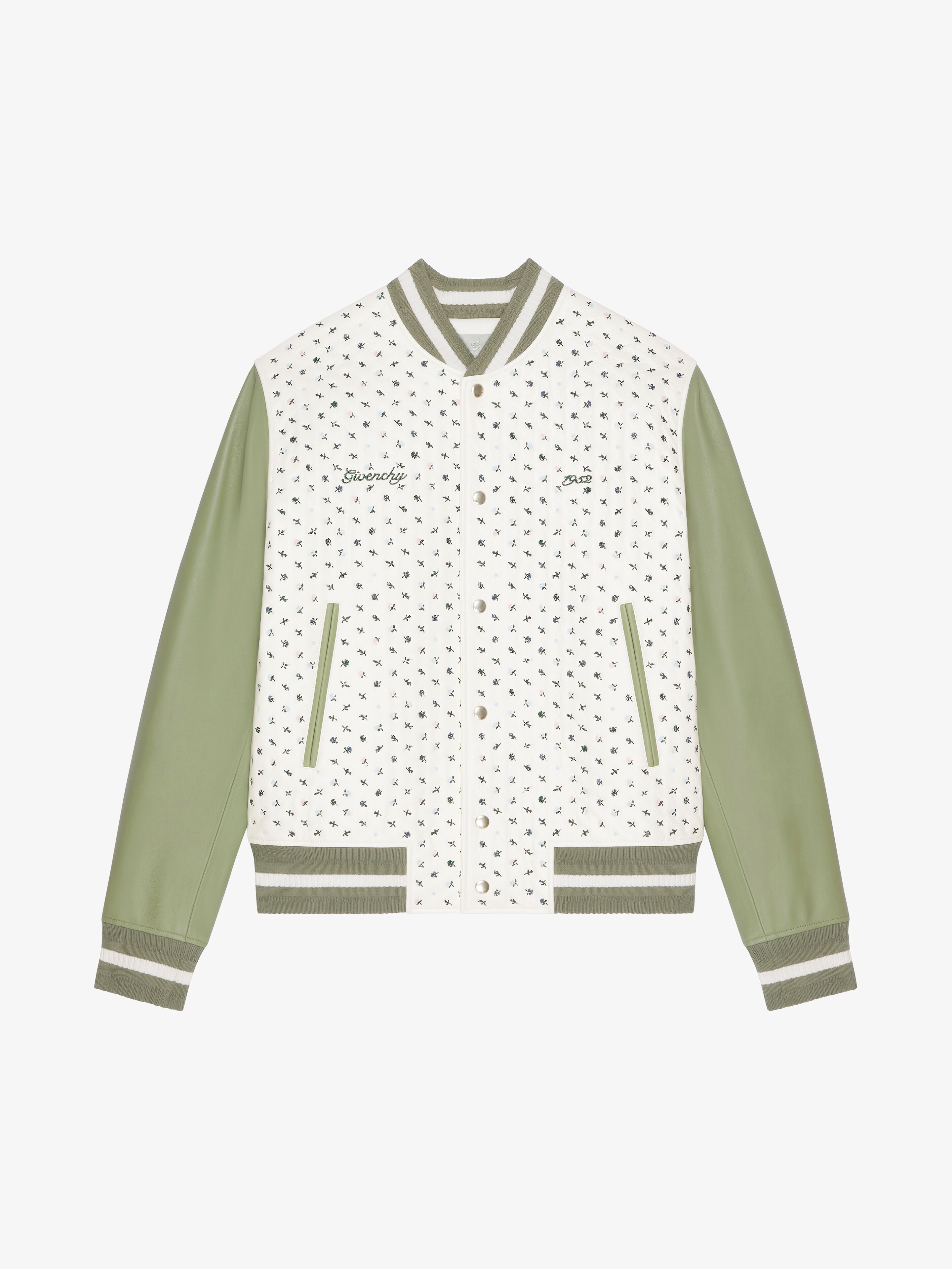 Shop Givenchy 1952 Varsity Jacket In Leather In Almond Green