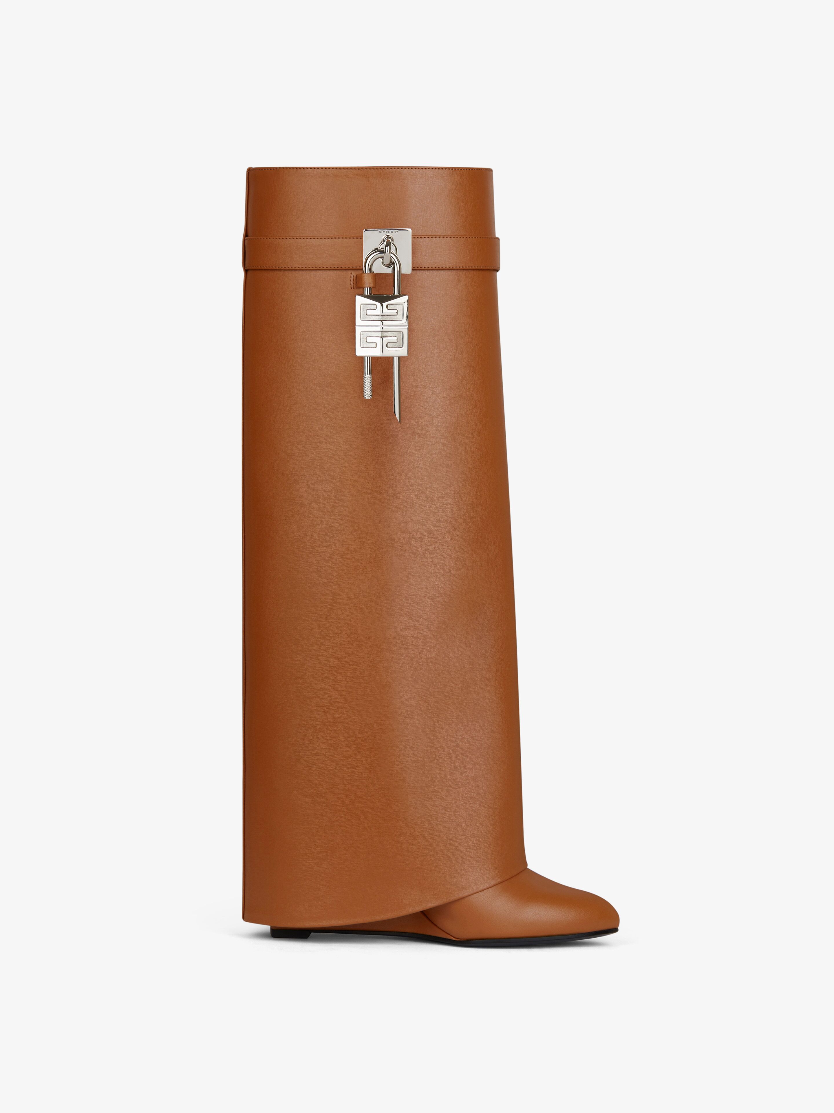 Shop Givenchy Shark Lock Boots In Leather In Tan