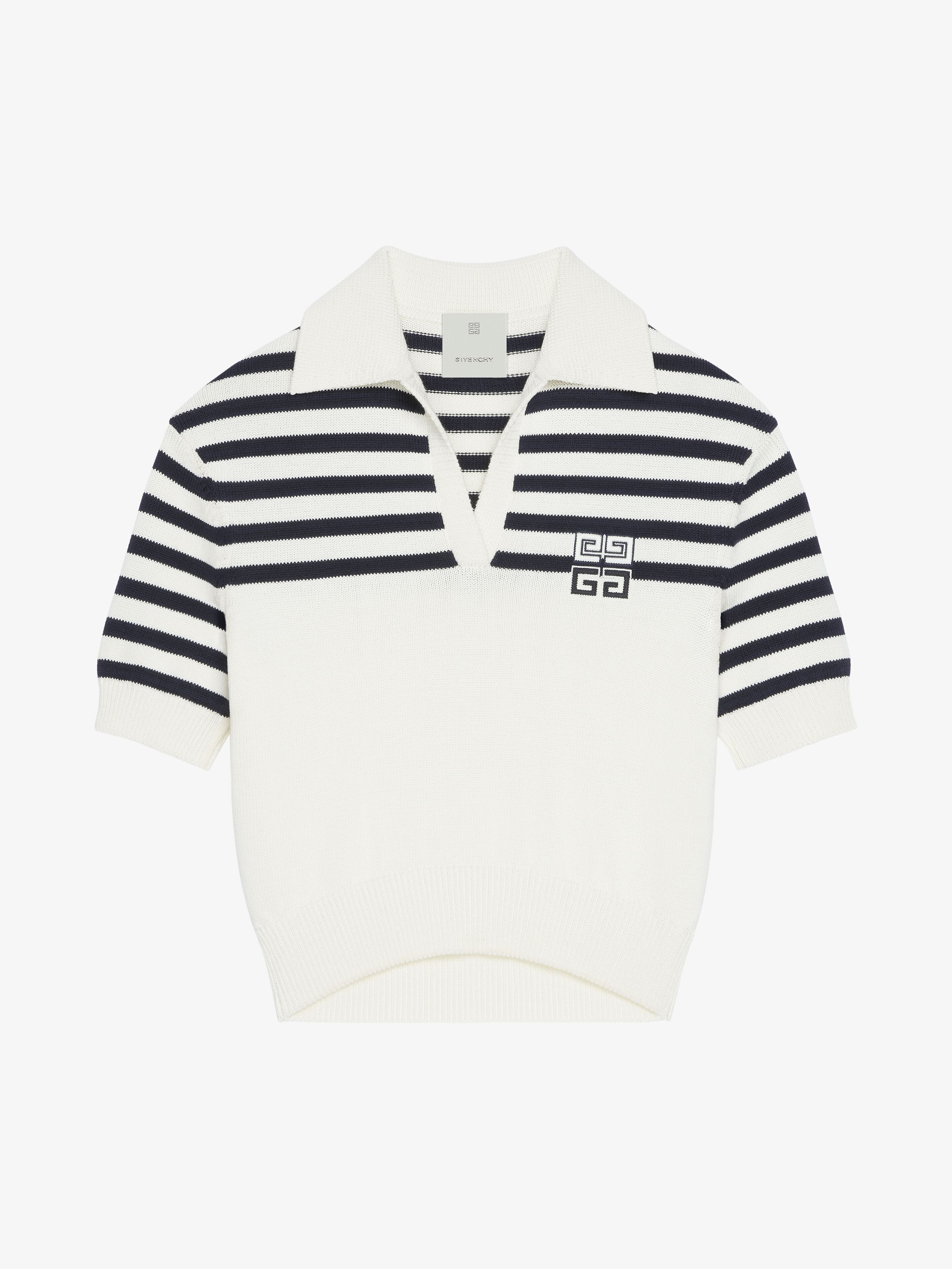 Shop Givenchy 4g Striped Polo Sweater In Wool And Cotton In White/navy