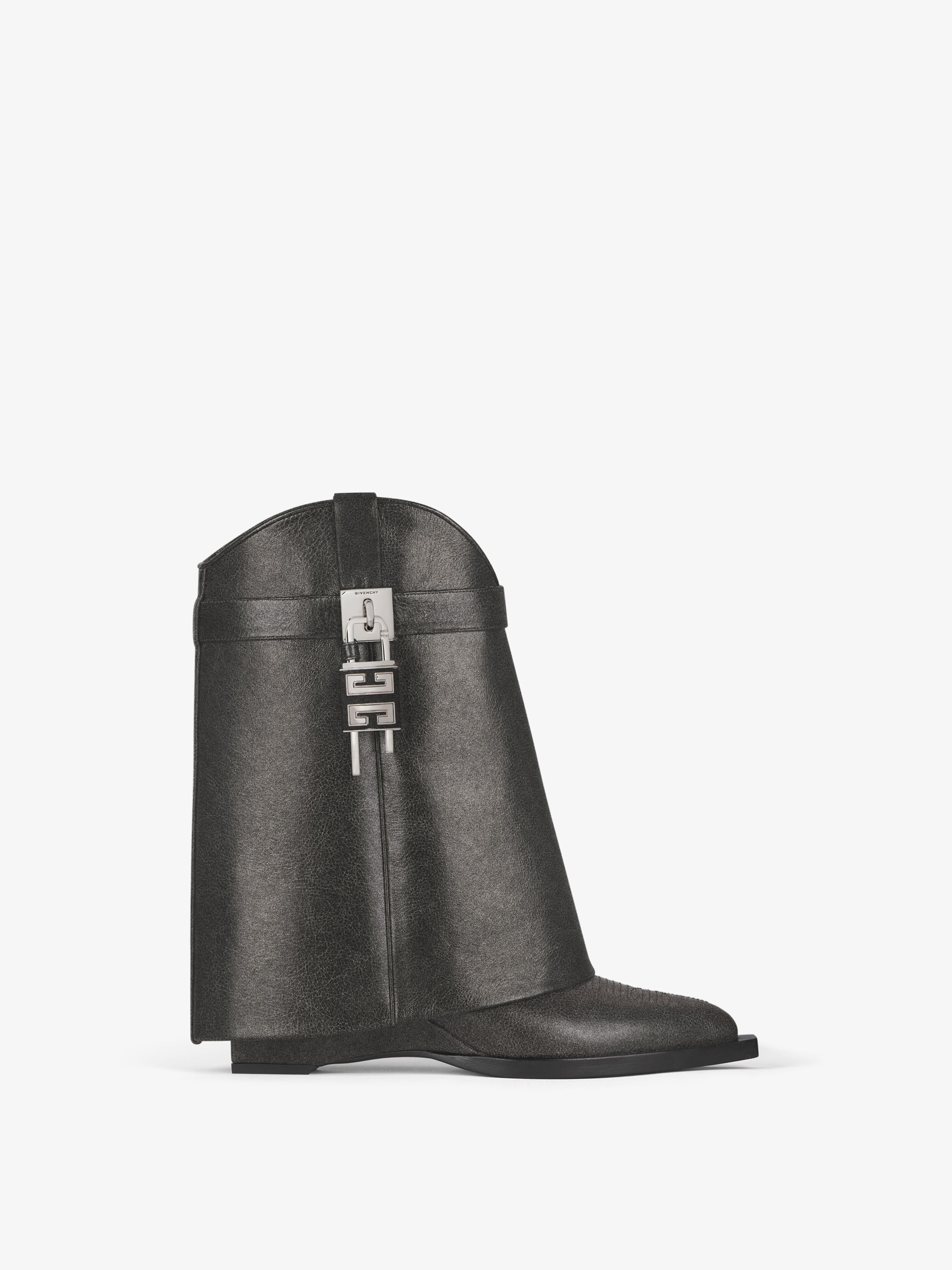 Shop Givenchy Shark Lock Cowboy Ankle Boots In Aged Leather In Black