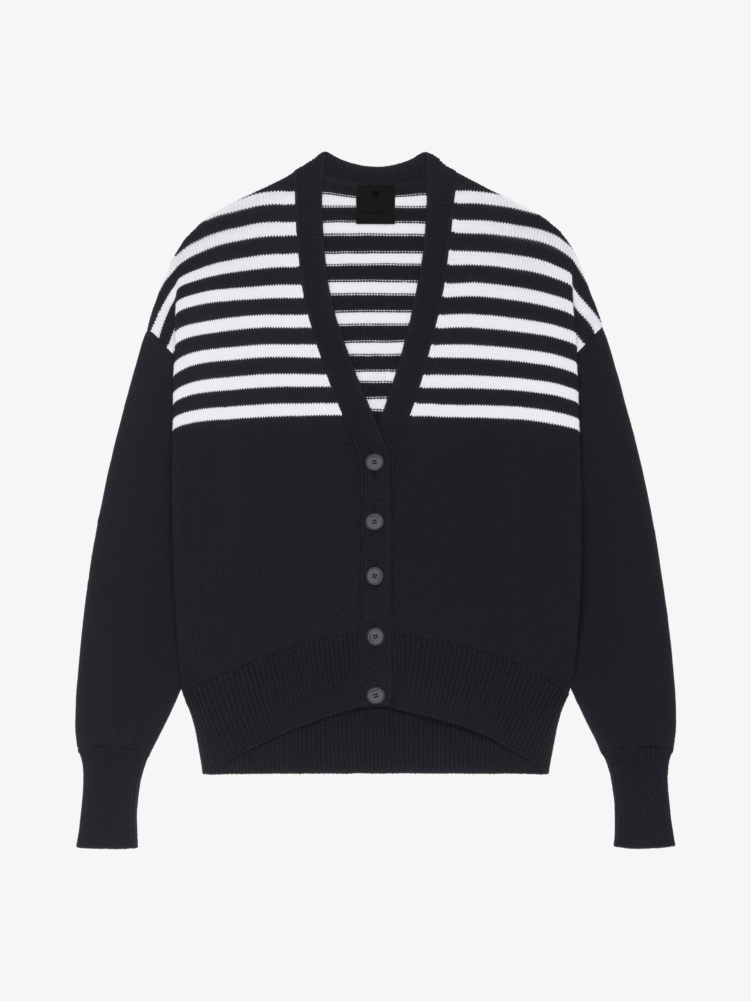 Shop Givenchy 4g Striped Cardigan In Cotton In Black