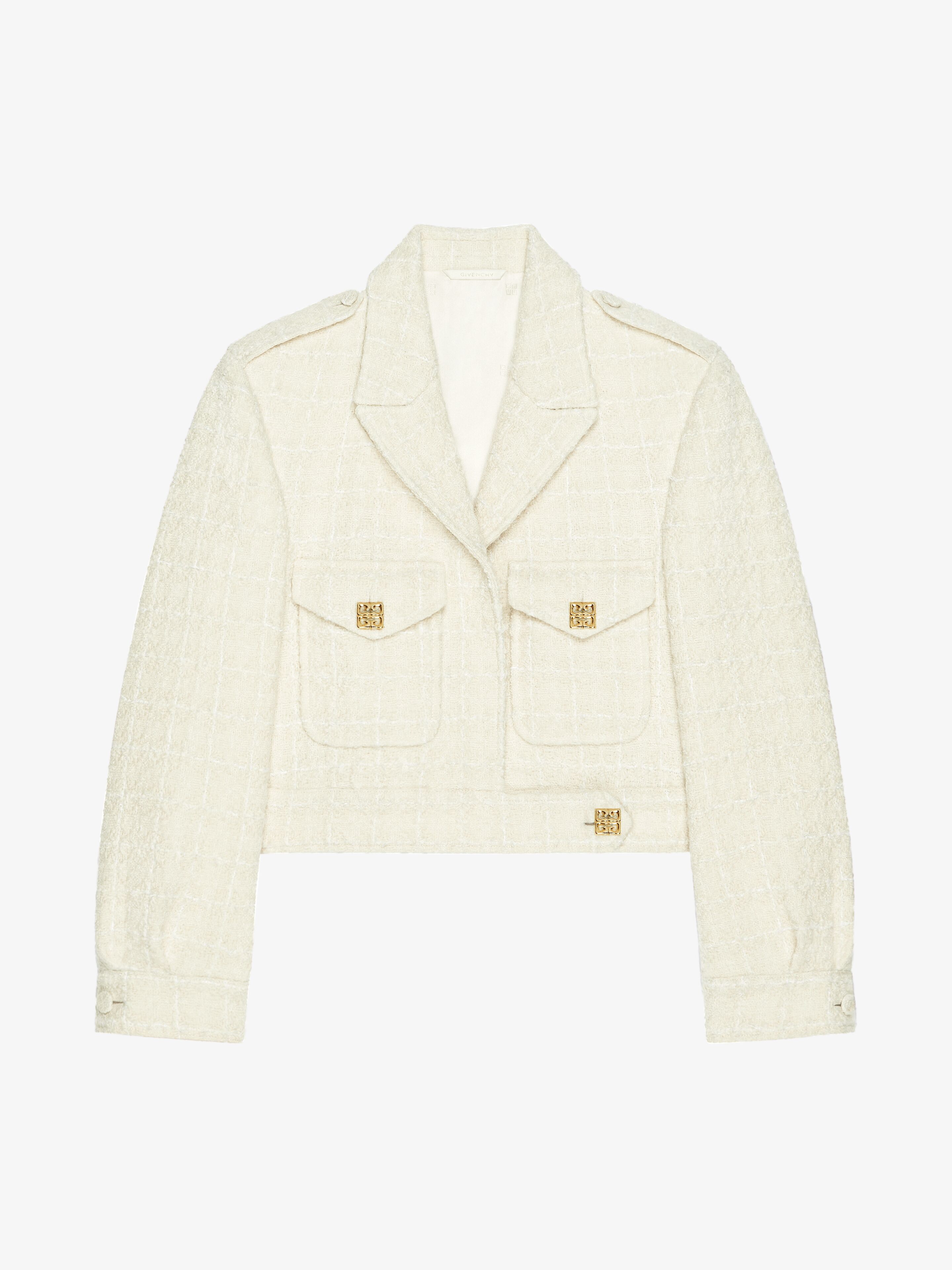 Givenchy - Veste Cropped En Tweed À Détail 4G Liquid - Beige - pour Femme - Taille : 36