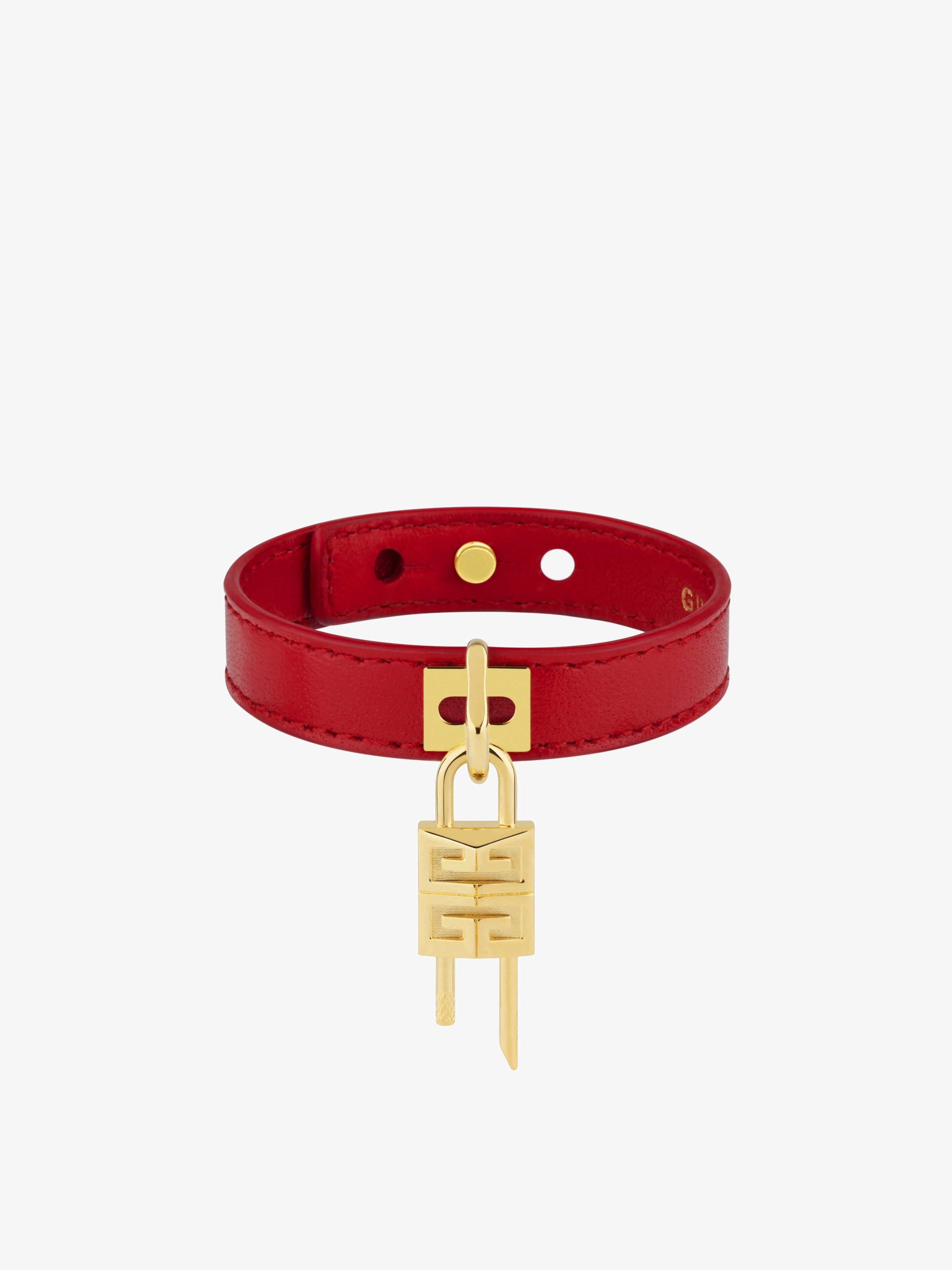 Shop Givenchy Mini Lock Bracelet In Metal And Leather In Golden/red