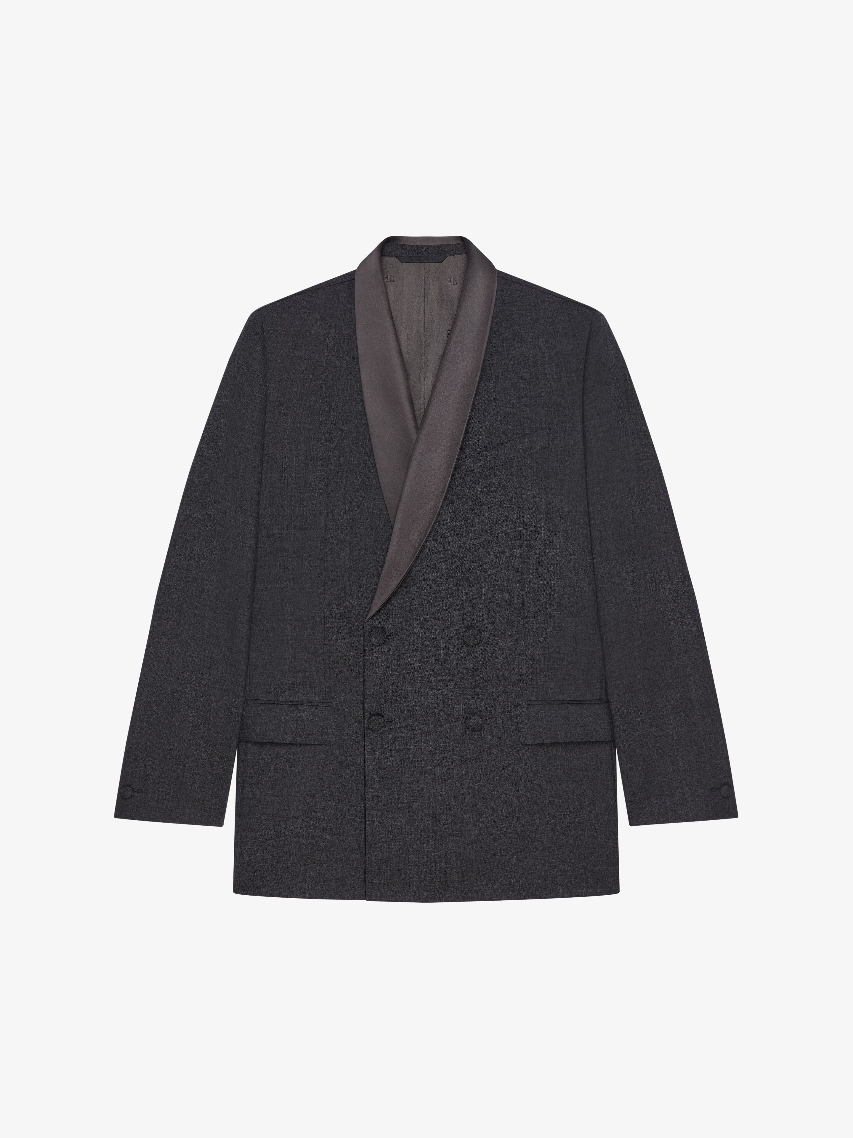 Givenchy - Veste À Double Boutonnage En Laine À Col Satin - Gris - pour Homme - Taille : 48