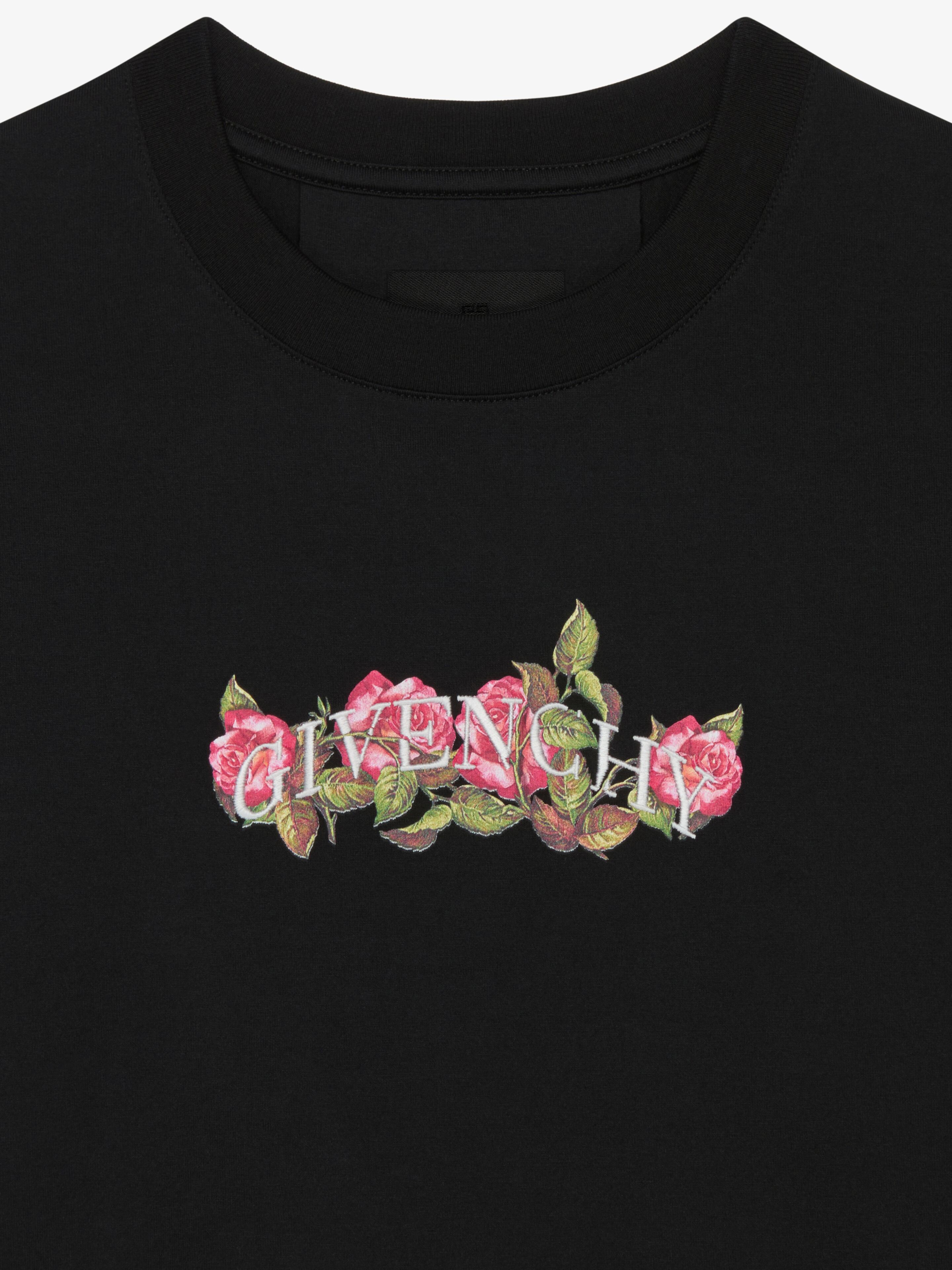 GIVENCHY cropped t-shirt in cotton with roses print in - black | Givenchy US