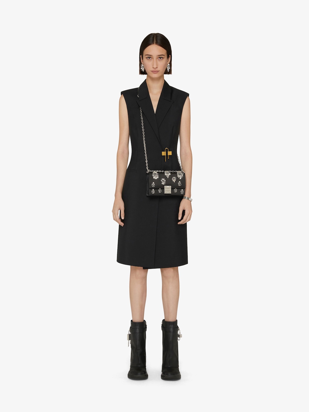 undefined | Wrap dress in wool and mohair with padlock