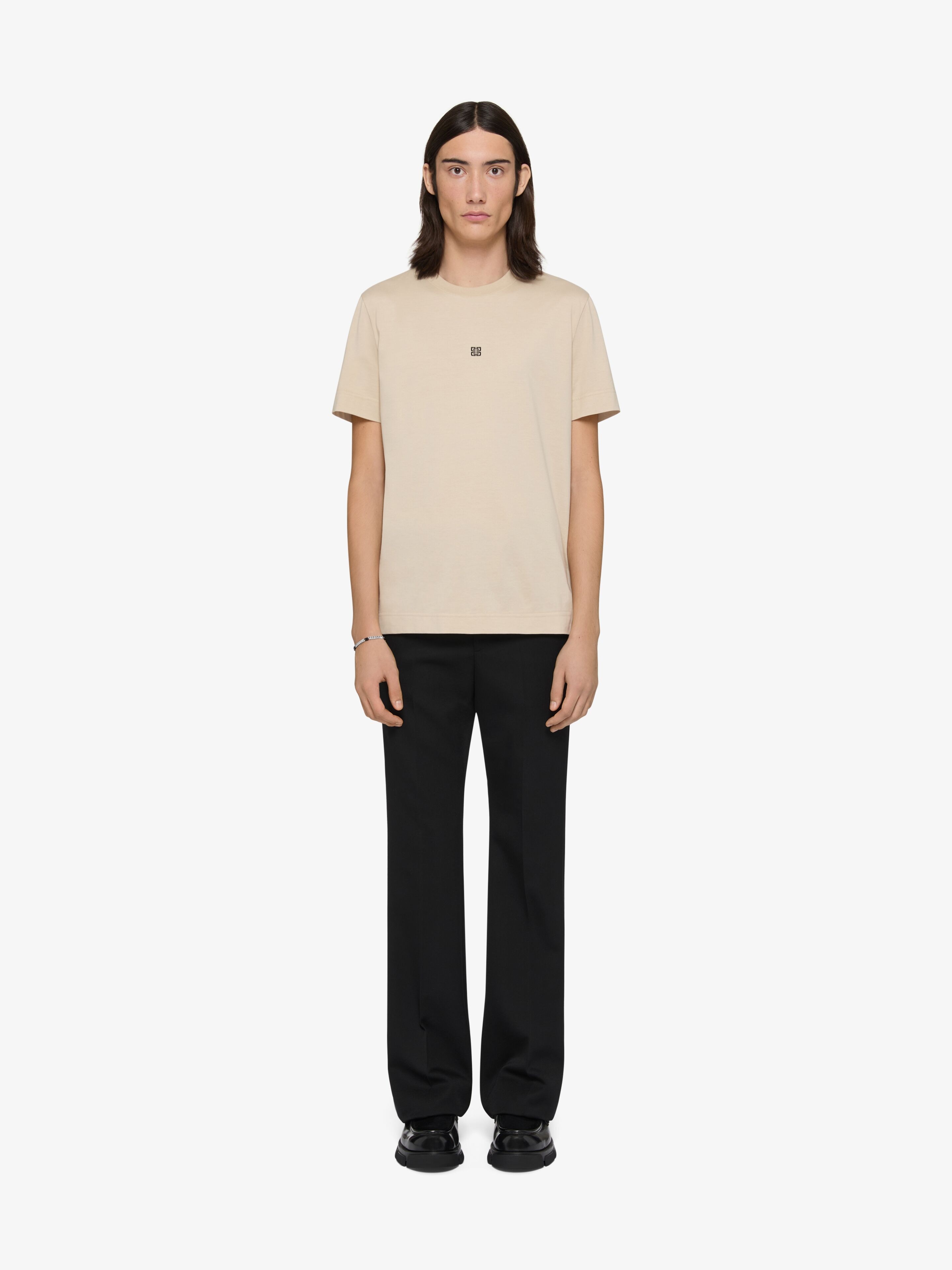 Slim fit t-shirt in cotton with 4G embroidery | Givenchy CA
